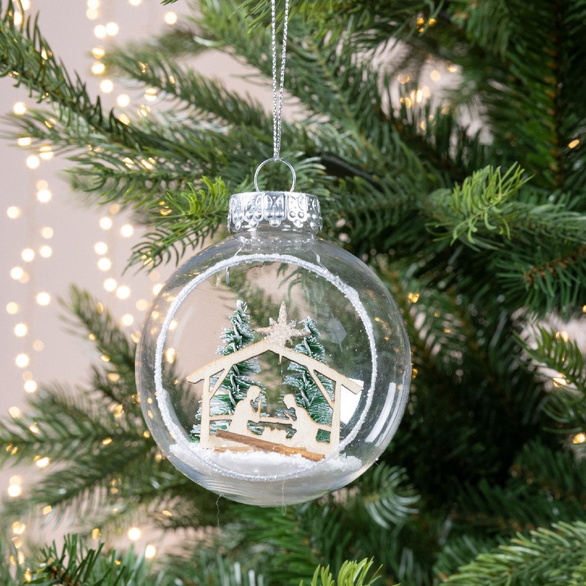 Kaemingk Weihnachtsbaumkugel, Weihnachtskugeln Kunststoff 8cm Weihnachtskrippe 1 Stück klar