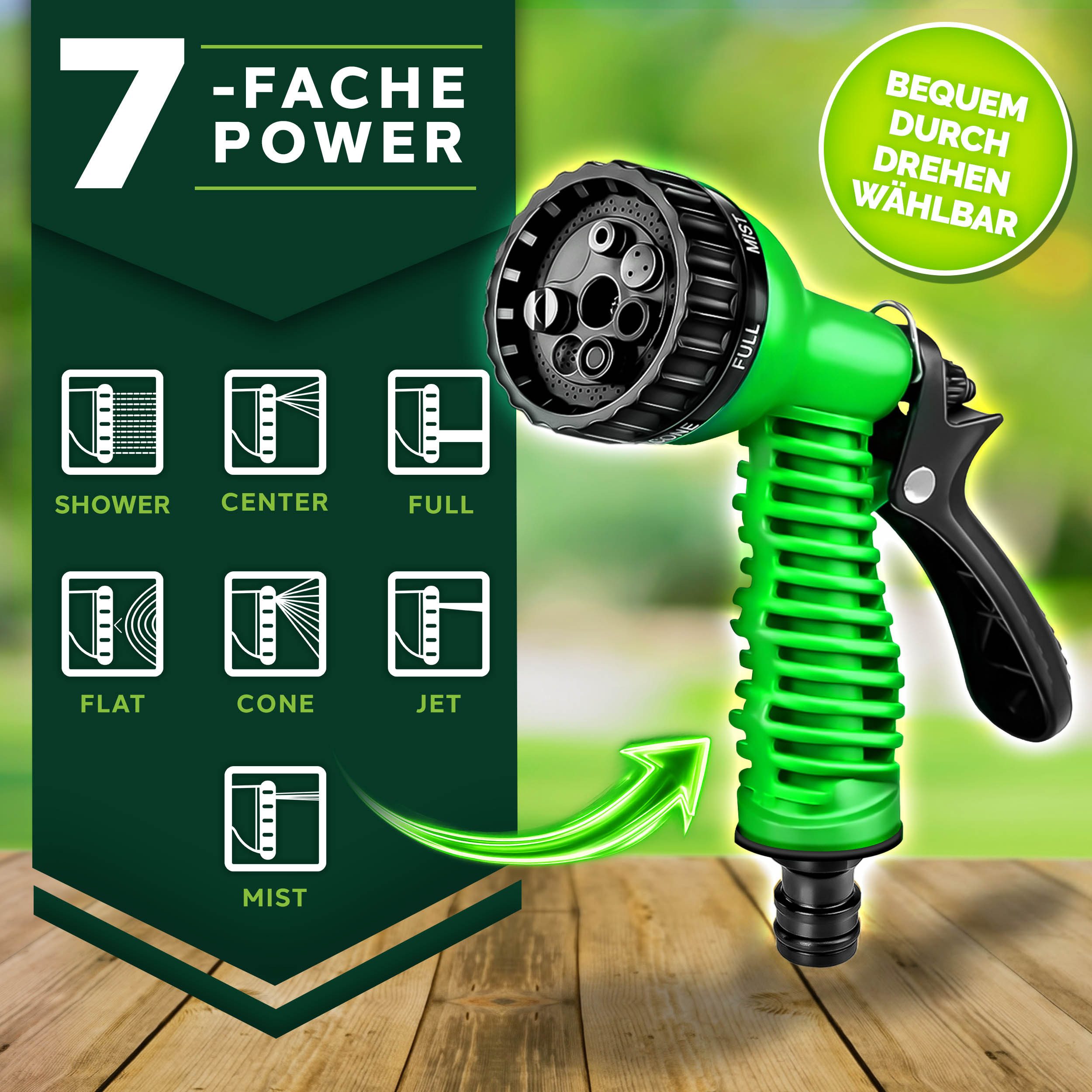 TRESKO Gartenschlauch Flexibler Wasserschlauch Garten kein verknoten, dehnbarer Flexischlauch Multifunktionsbrause mit 7 Funktionen – Bild 4 von 5