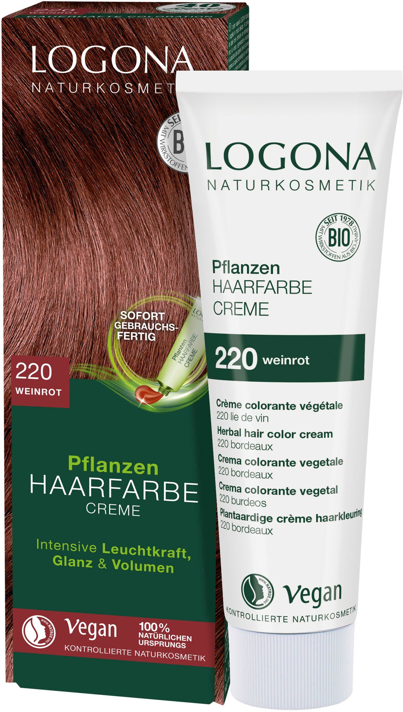 Creme Haarfarbe 220 weinrot Logona LOGONA Pflanzen-Haarfarbe