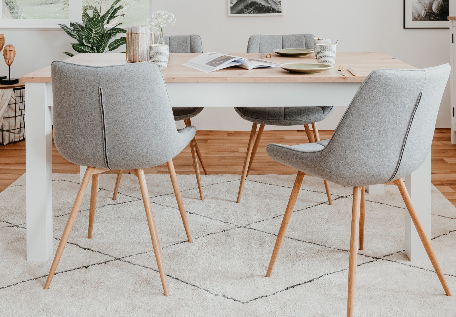 Furn.Design Esstisch Vestland (Küchentisch in weiß und Eiche Artisan, auszi günstig online kaufen