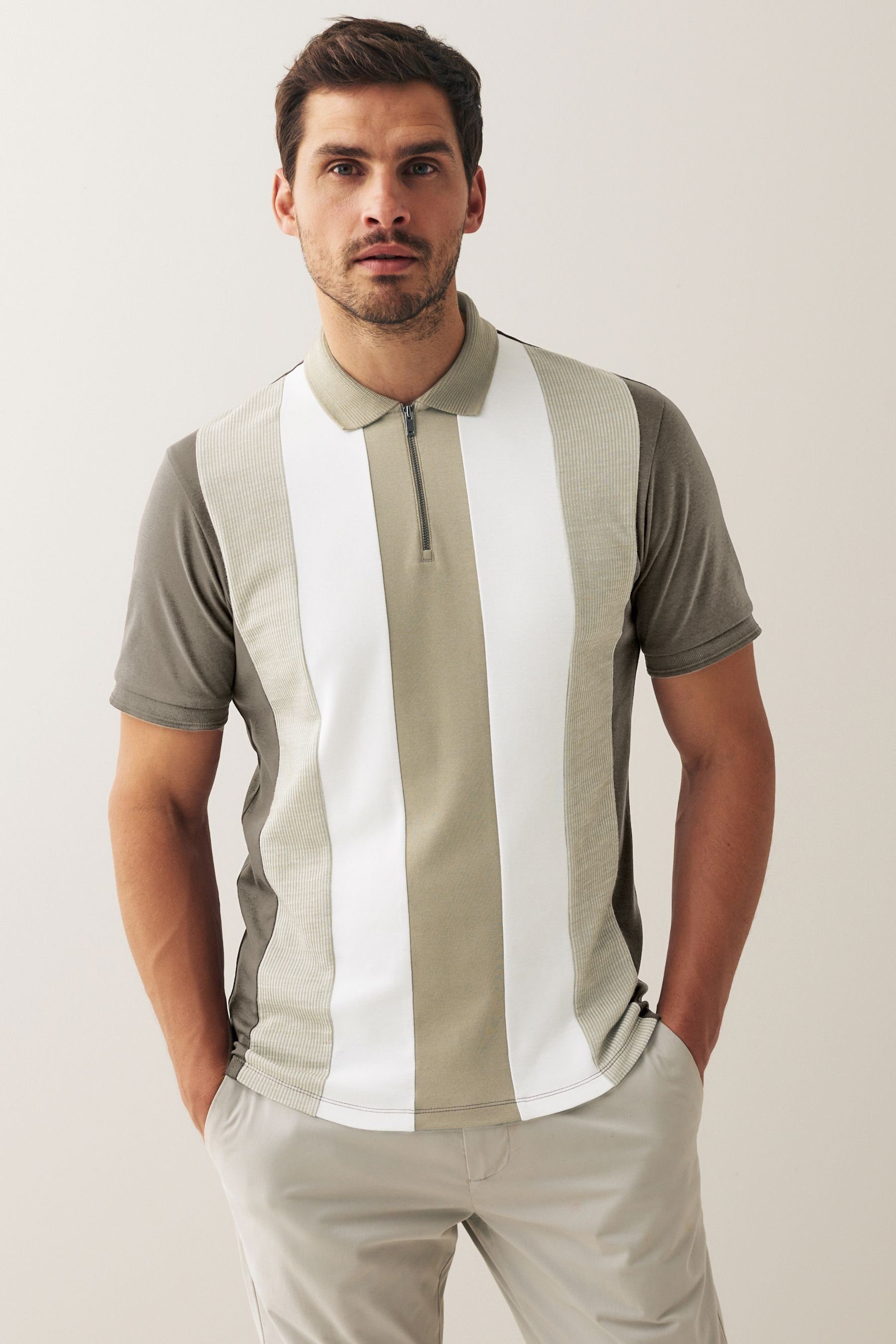 Next Poloshirt Polohemd in Neutral/Brown Blockfarben (1-tlg)