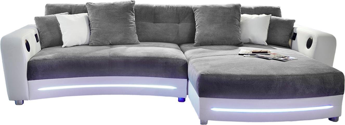 Jockenhöfer Gruppe Ecksofa, inklusive RGB-LED-Beleuchtung und Bluetooth-Soundsystem, Recamiere links oder rechts montierbar, inklusive loser Rücken- und Zierkissen, frei im Raum stellbar-HomeTrends