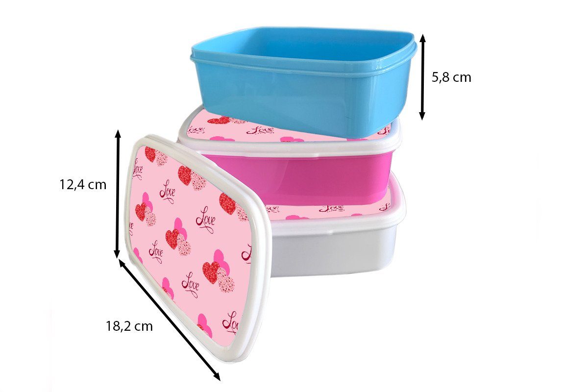 MuchoWow Lunchbox Liebe - Mädchen, Kinder, Snackbox, Erwachsene, Brotbox Kunststoff (2-tlg), Brotdose Design - rosa Kunststoff, für Liebesgeschenk