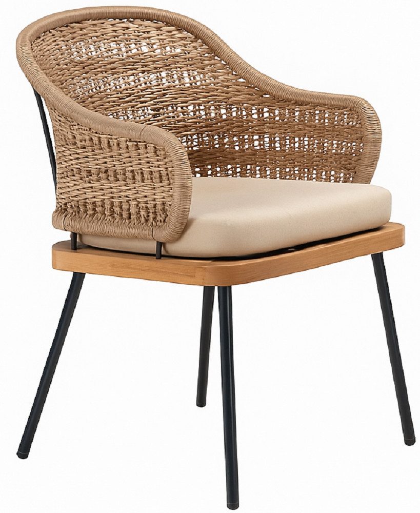 Xlmoebel Gartenstuhl Beiger Lounge-Sessel im Rattan-Look mit bequemer Polsterung, Hergestellt in Europa