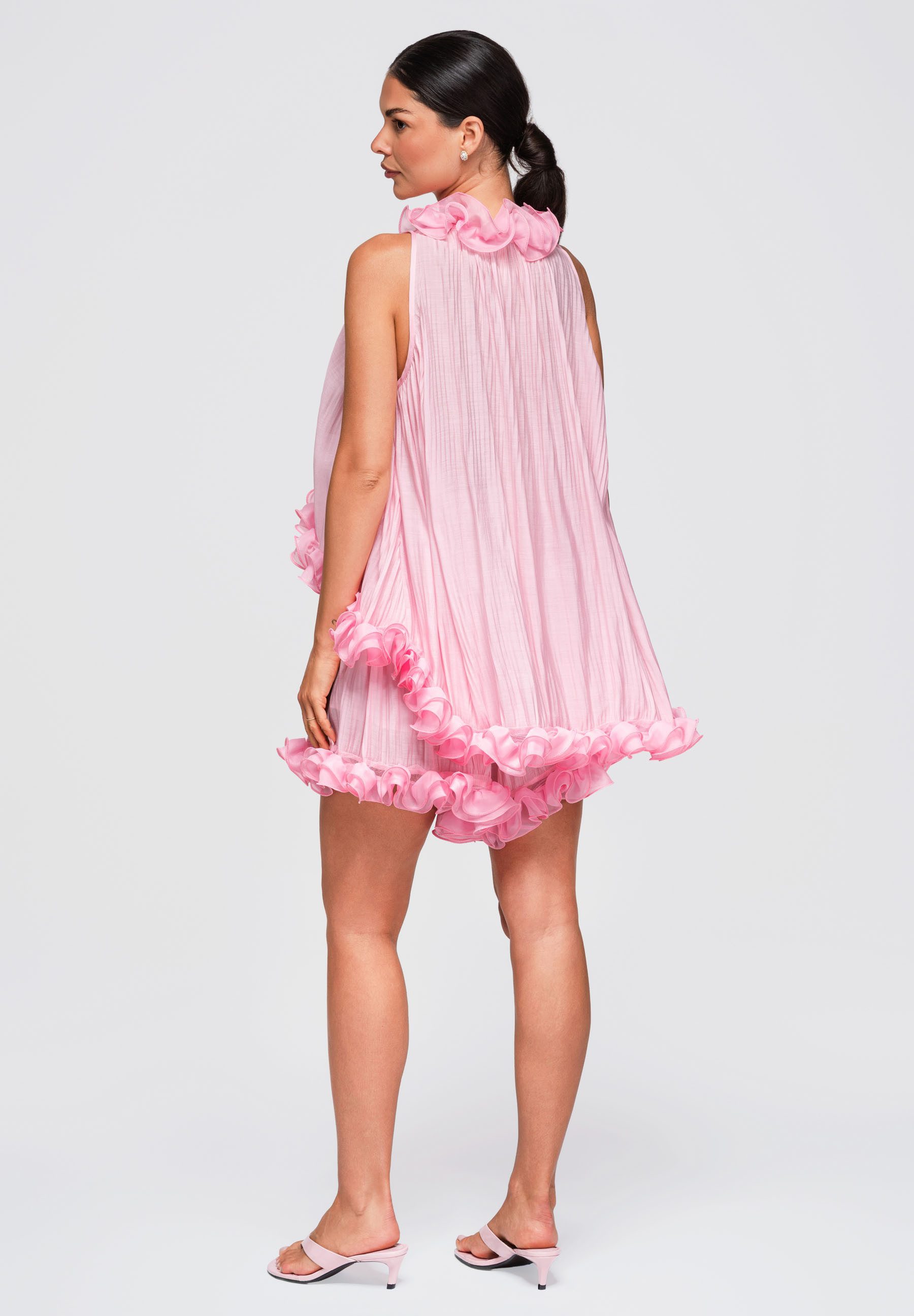 OMBRE Blusentop Damen Blusentop mit asymmetrischem Schnitt und Rüschen Pink S/M (kein Set, 1-tlg) fließender Stoff