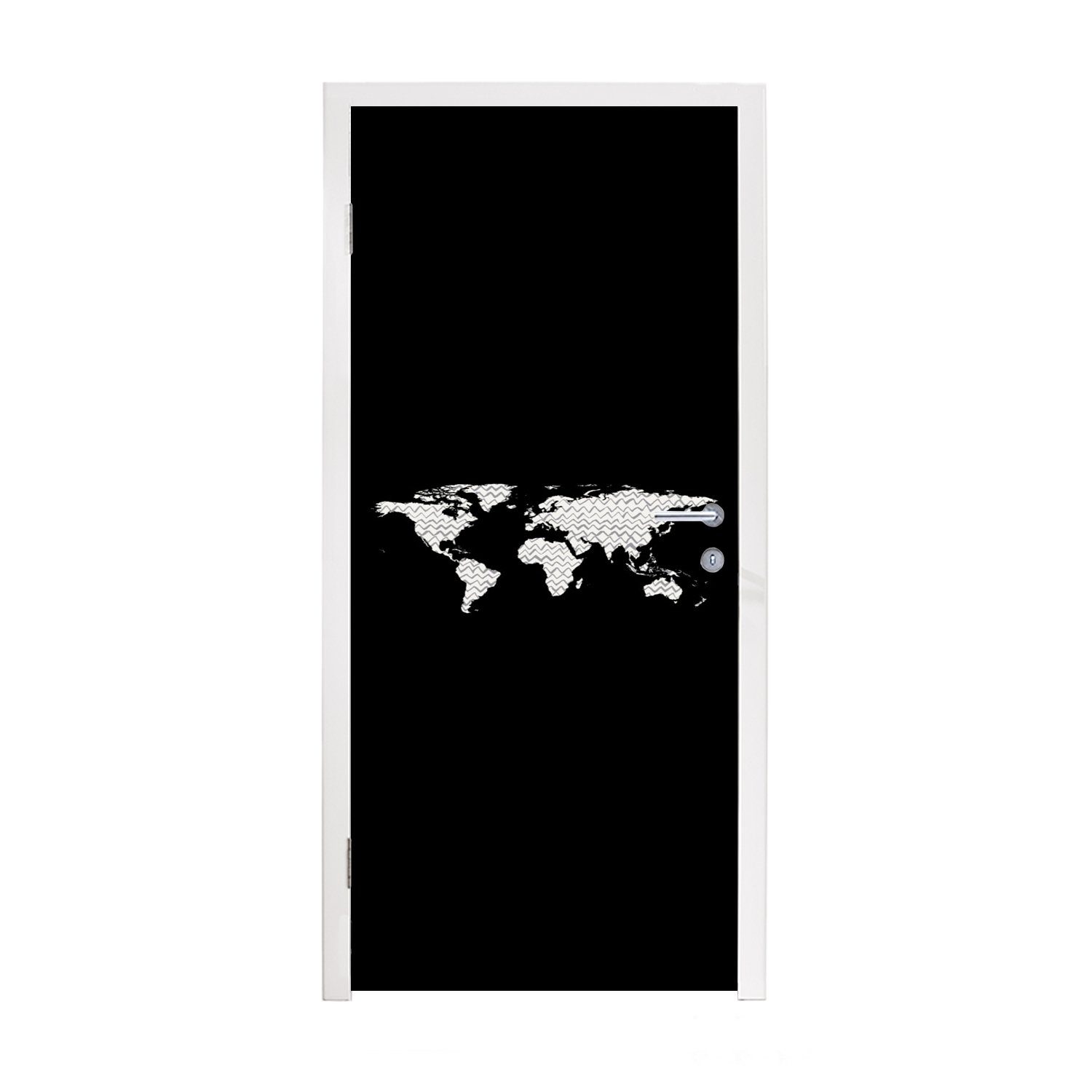 MuchoWow Türtapete Weltkarte - Grau - Muster, Matt, bedruckt, (1 St), Fototapete für Tür, Türaufkleber, 75x205 cm