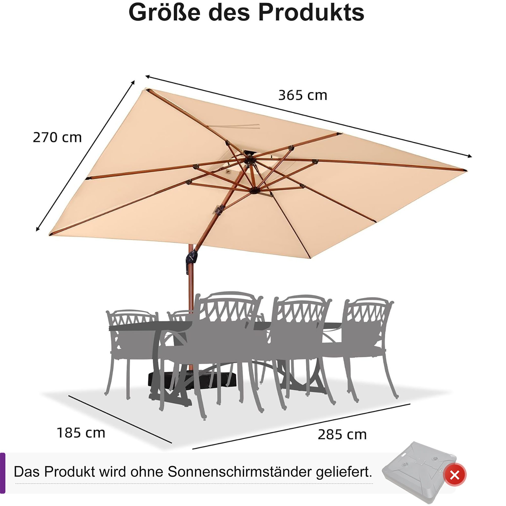 PURPLE LEAF Ampelschirm Holzoptik Rechteckiger Außenbereich günstig online kaufen