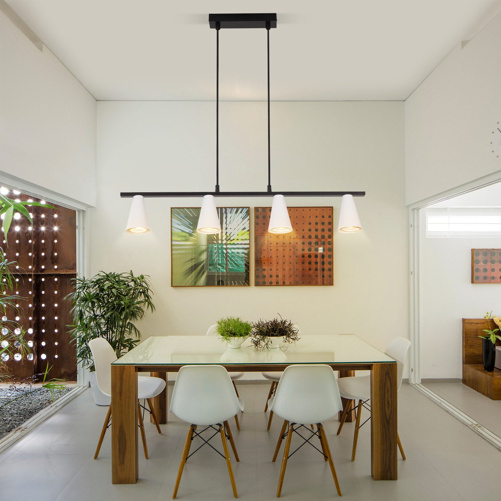 ZMH Pendelleuchte Esszimmer 4/6 Flammig GU10 Modern Hängeleuchte Wohnzimmer Flur, Einfache Installation, ohne Leuchtmittel, 150CM Schwarz-Weiß Esstischlampe hängend Industrial Küche