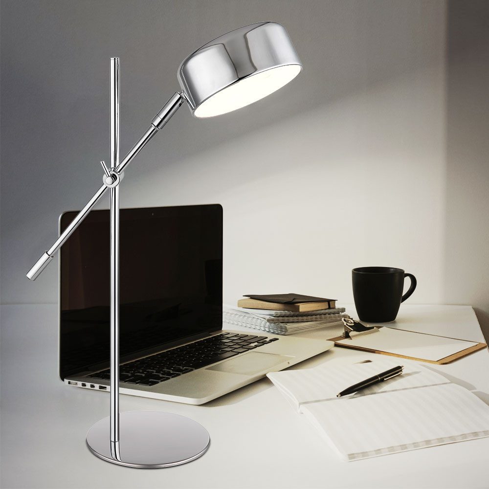 Globo LED Schreibtischlampe, Leuchtmittel nicht inklusive, Schreib Tisch Leuchte Lese Beistell Lampe Gelenk verstellbar chrom H