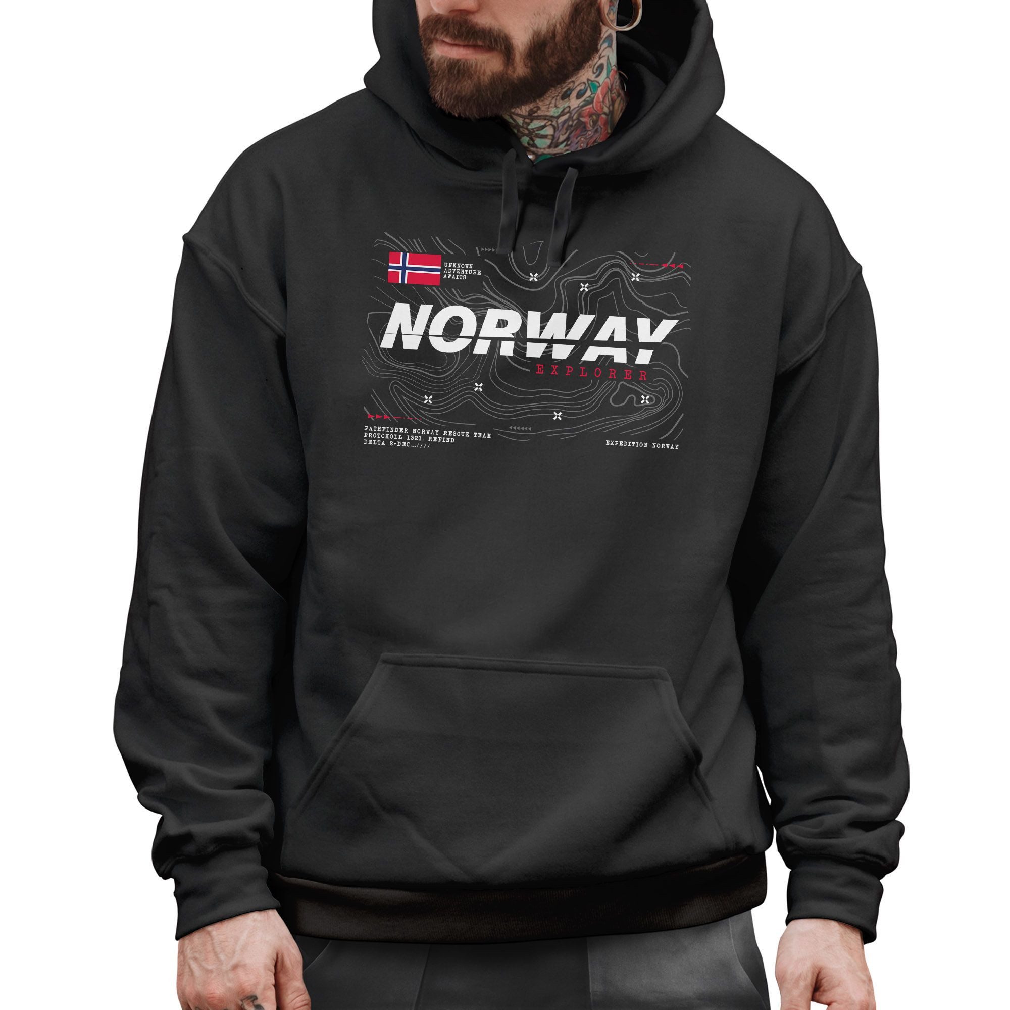 Neverless Hoodie Hoodie Herren Print Norwegen Flagge Schriftzug Norway Expl günstig online kaufen