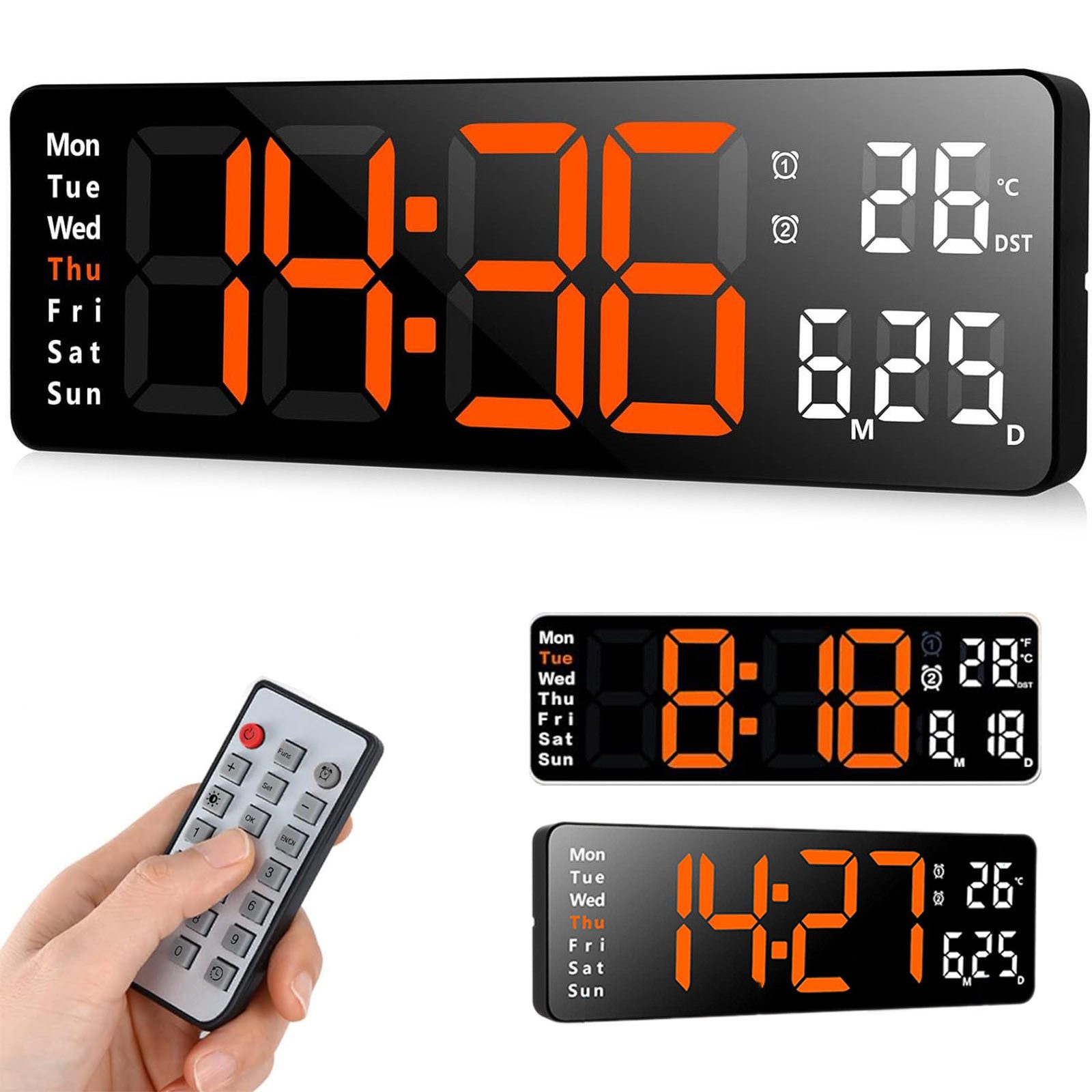 OKWISH Wanduhr 13 Zoll LED Digitale günstig online kaufen