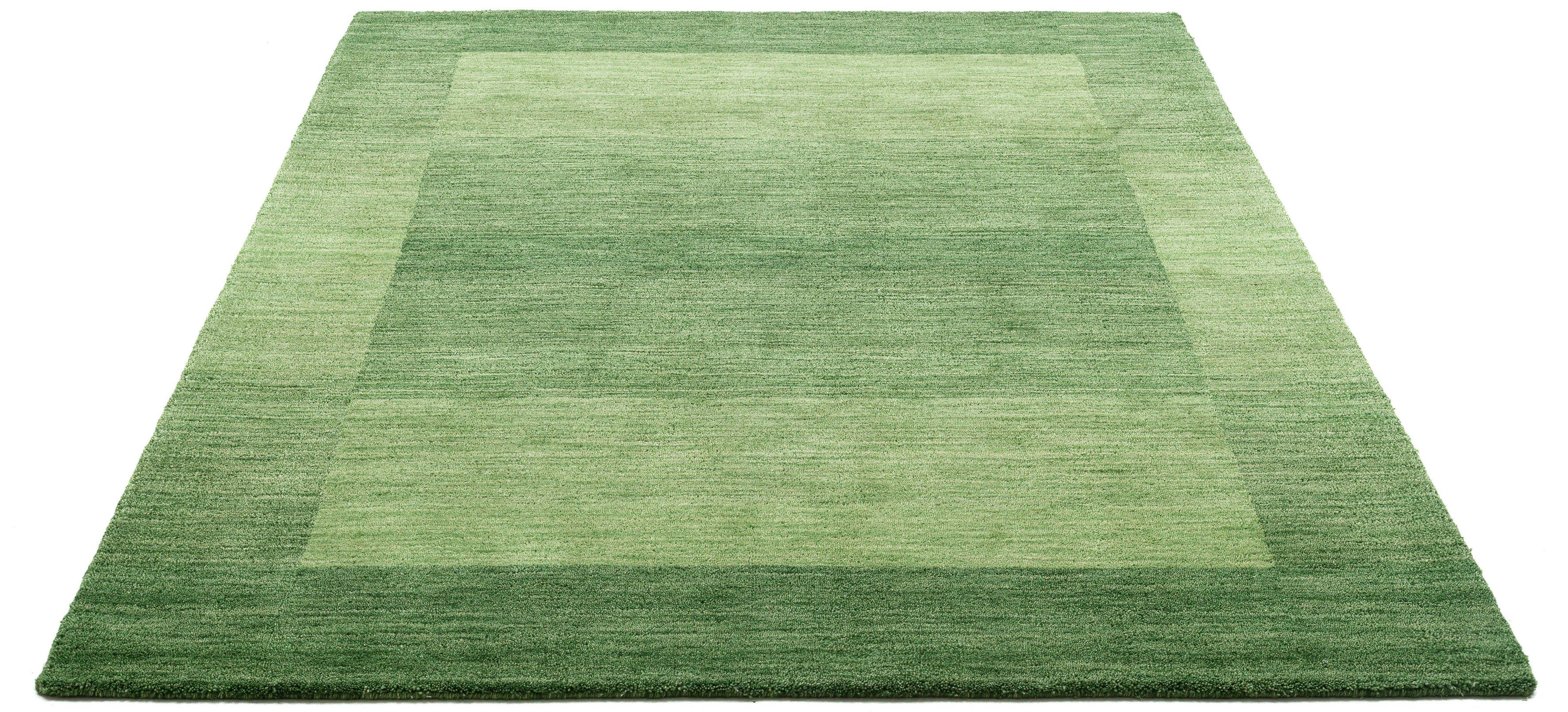 grün Wohnzimmer rechteckig, Teppich, Super, reine Handweb THEKO, mm, mit handgewebt, Bordüre, Gabbeh Höhe: Schurwolle, Wollteppich 9