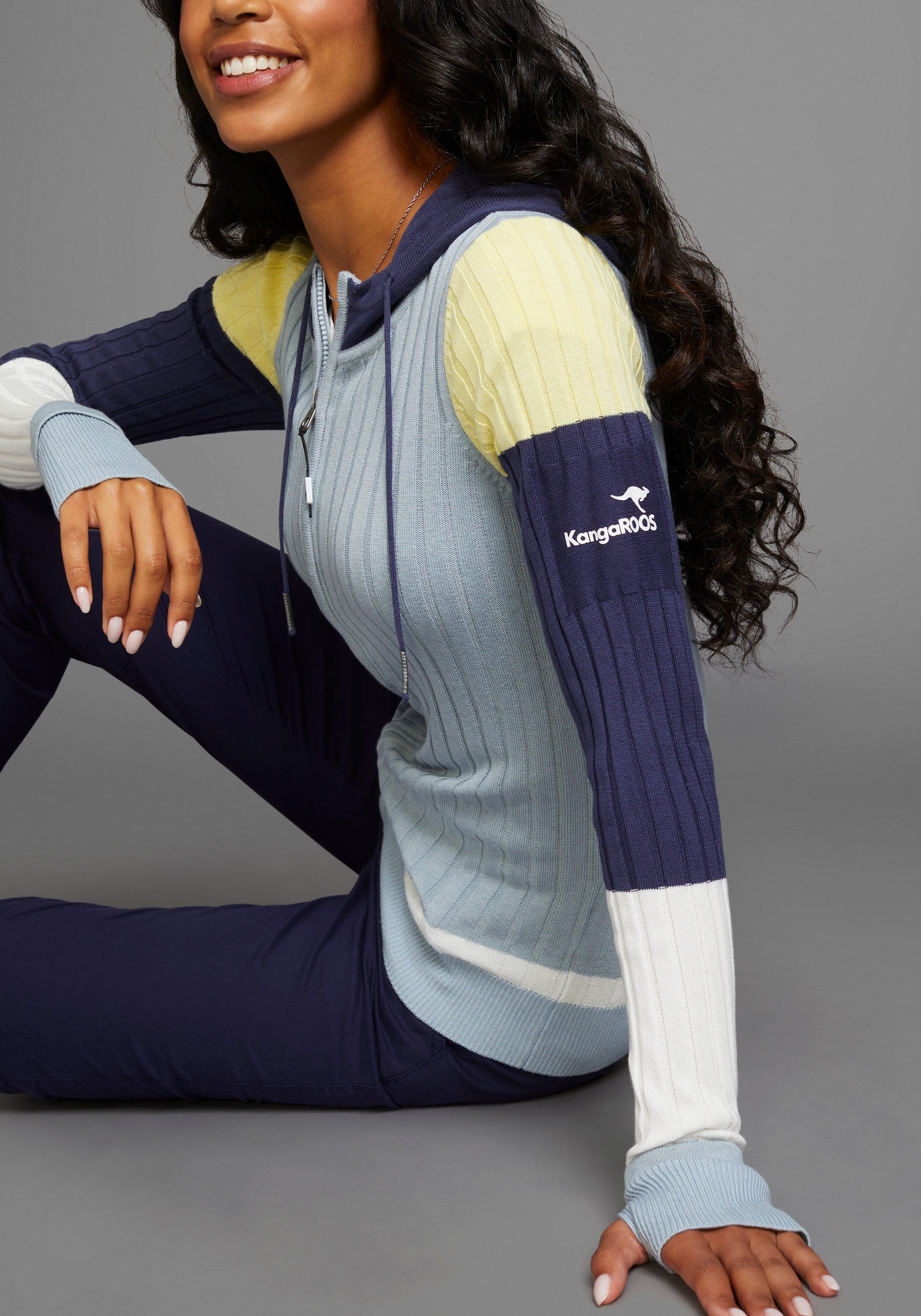 KangaROOS Kapuzenstrickjacke mit Colorblock, große Größen