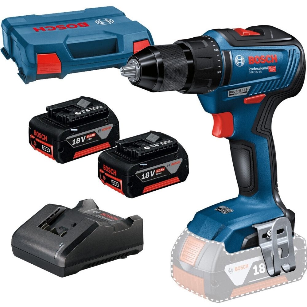 BOSCH Akku-Bohrschrauber GSR 18V-55 - Akku-Bohrschrauber - blau/schwarz
