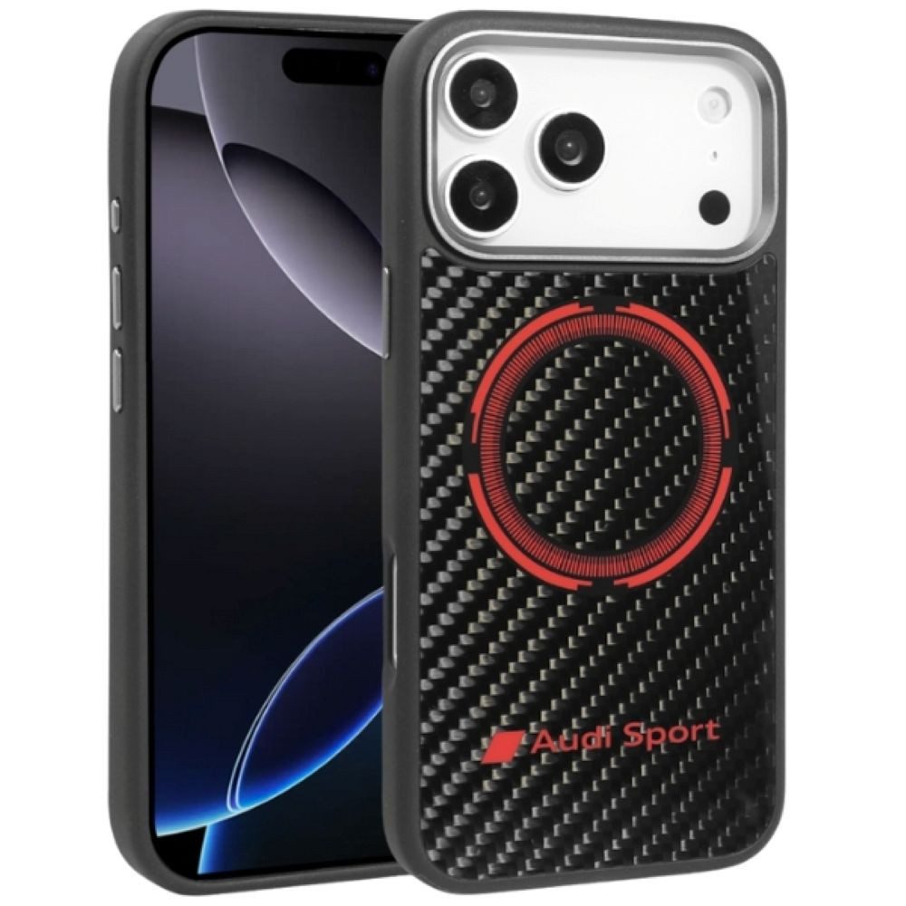 Audi Handyhülle iPhone 17 Pro Max Carbonfaser RSQ MagSafe schwarz rot Logo 6,9 Zoll, Kantenschutz