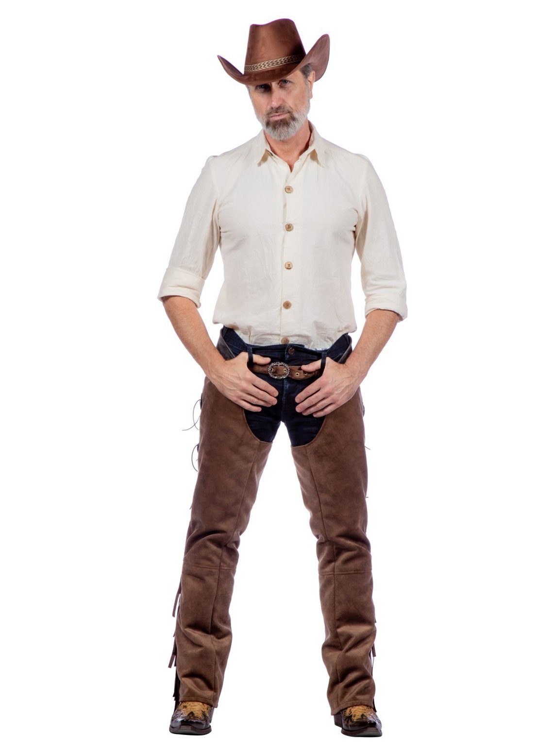 Metamorph Cowboy-Kostüm Westernhemd altweiß - Fasching Karneval Kostüm Hal, Klassisches, cremefarbenes Cowboyhemd