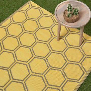 Outdoorteppich Gelber Outdoor Teppich mit Honigwaben-Muster, 182 x 122 cm, Homescapes, Höhe: 20 mm