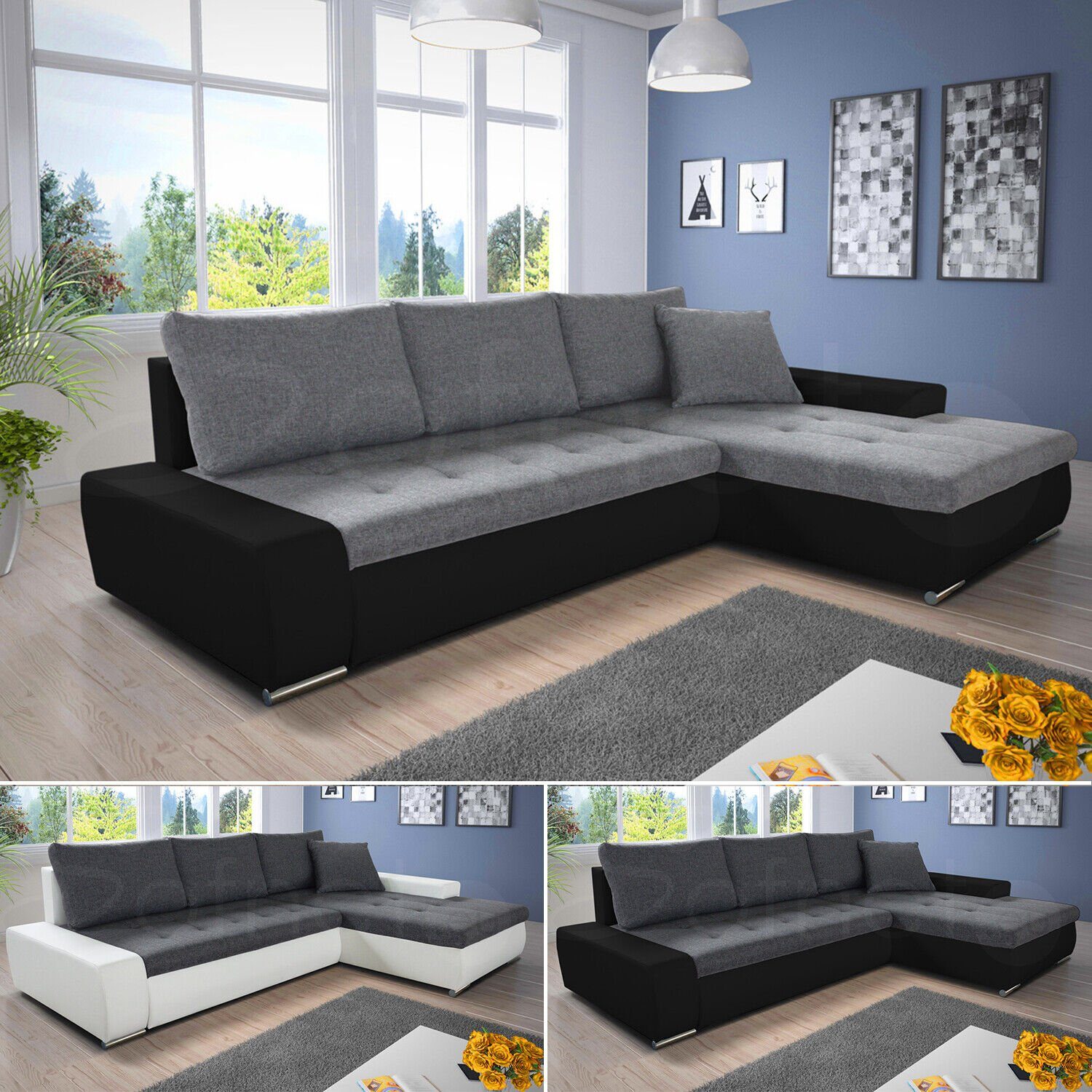 Faris - Eckcouch, Couch Made JVmoebel Europa Schlaffunktion in Teile, Ecksofa mit Ecksofa Bettkasten, 2 mit