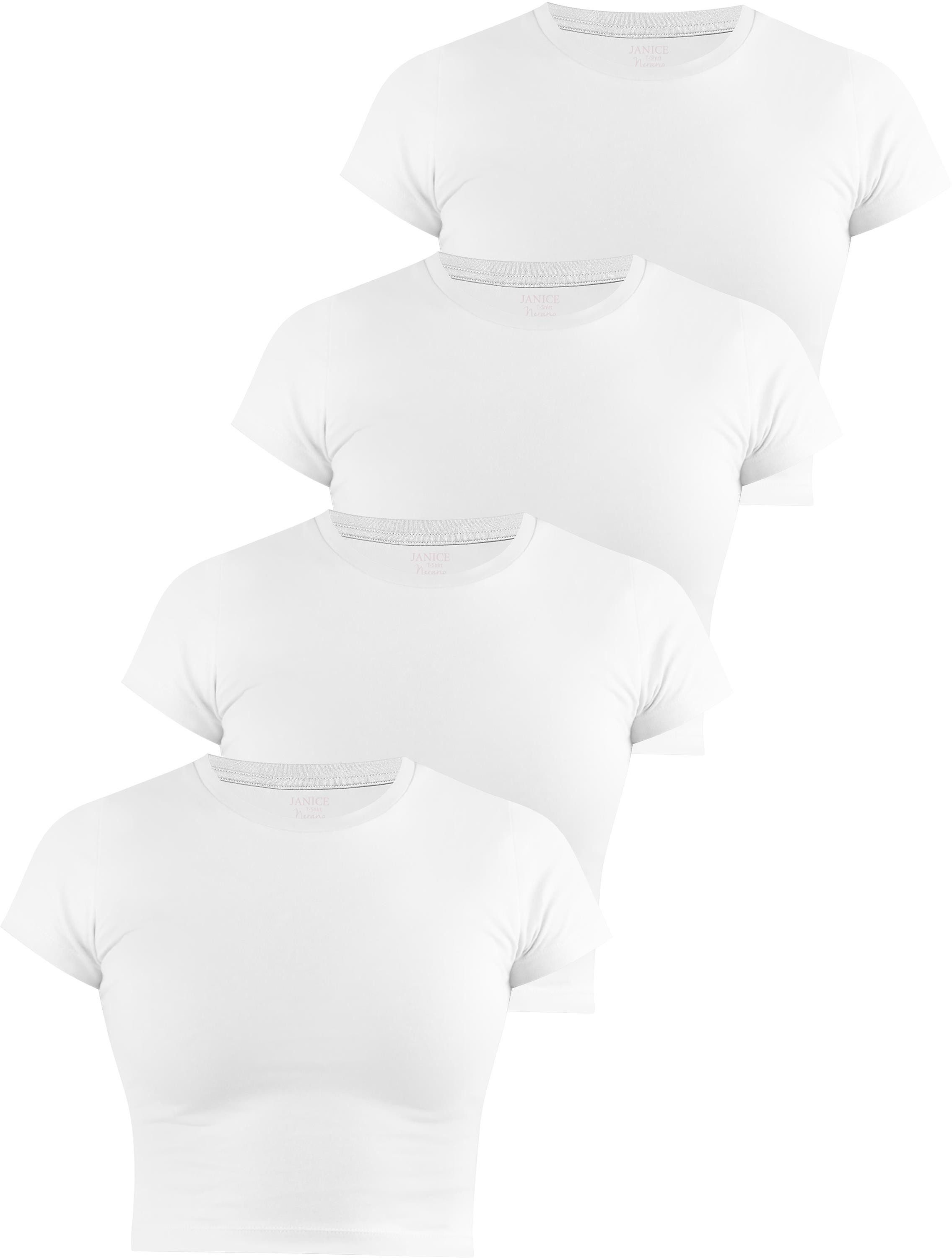 Kurzarmshirt 4 x Damen crop T-Shirt hochgeschlossen Nerano