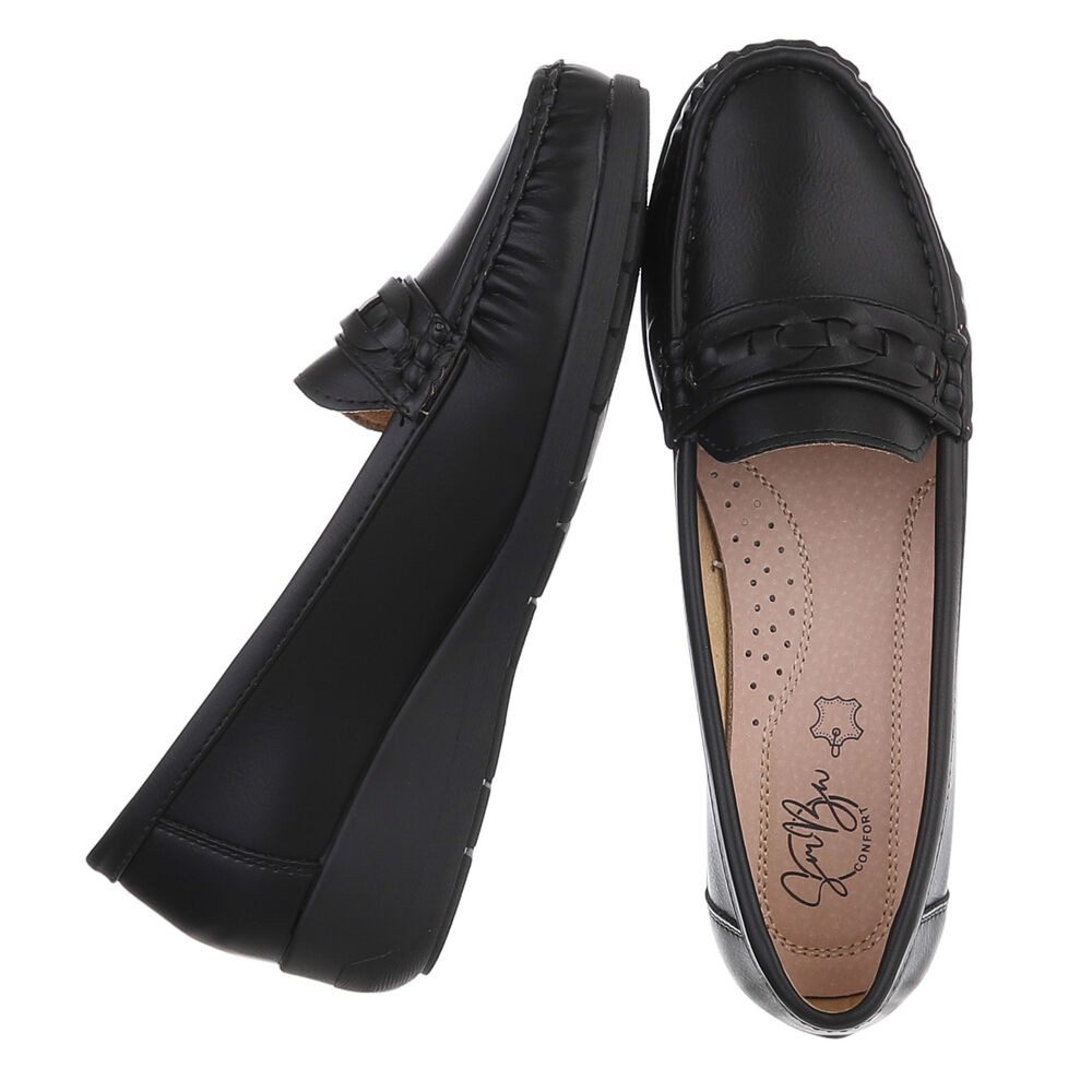 Ital-Design Damen Mokassins mit geflochtenem Detail und rutschfester Sohle Slipper (91117453) Keilabsatz/Wedge Mokassins in Schwarz