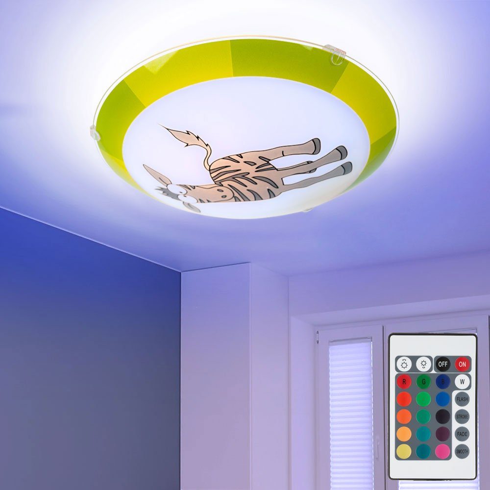 etc-shop Dekolicht, Zimmer Warmweiß, Motiv Lampe Wand Farbwechsel, Spiel Zebra Kinder Glas Leuchte Leuchtmittel inklusive