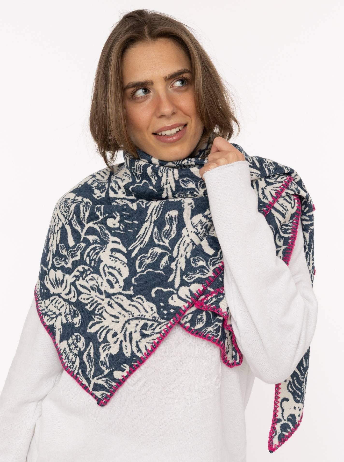 Zwillingsherz Dreieckstuch "Papagei", Mode Tuch, umsäumte Kante, florales Muster
