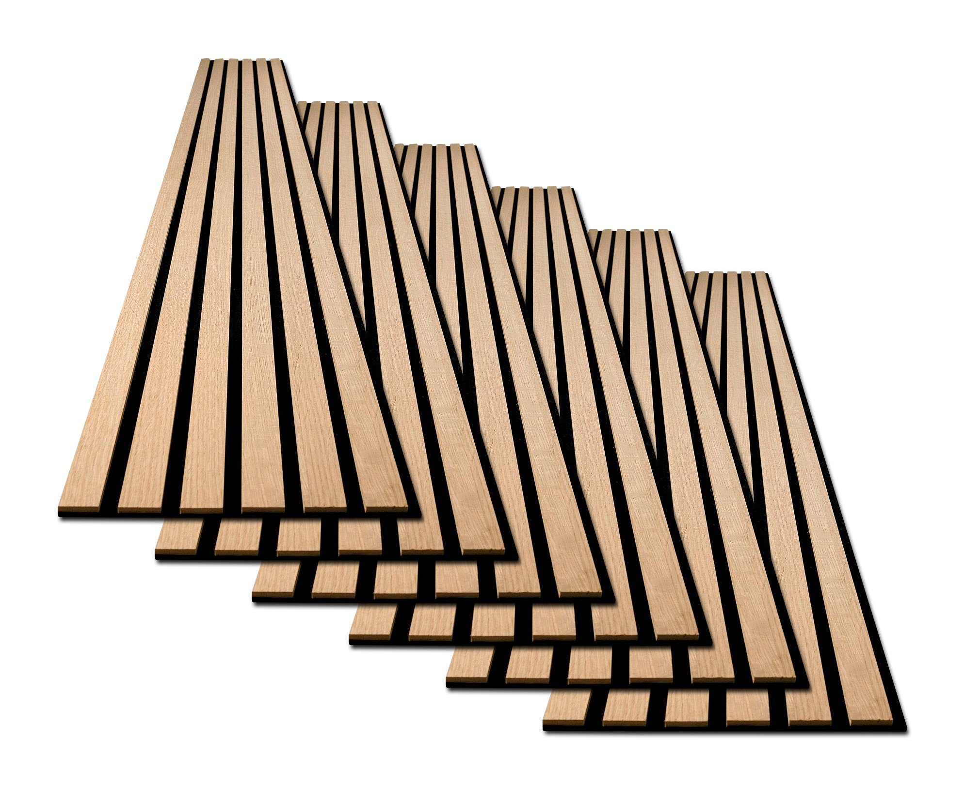 30x250 6 4 0,75 COMFORT Eiche Schallschutzpaneel acous BxL: mit Eiche, schwarzem (Spar-Set, 6-tlg) cm, Filz-Akustikträger mm Hellbraun Echtholz-Dekoleisten acous qm,