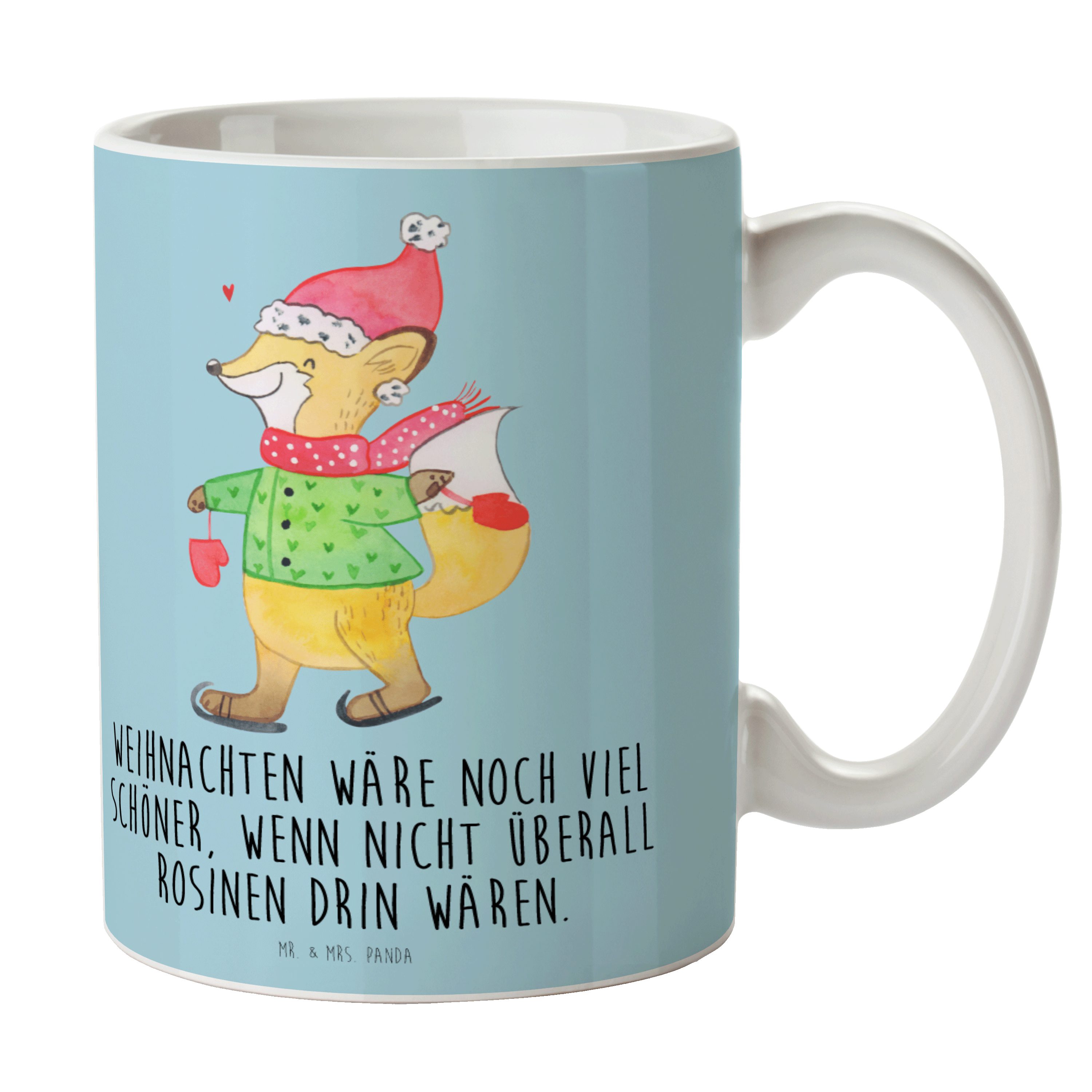 Mr. & Mrs. Panda Tasse Fuchs Schlittschuhe - Eisblau - Geschenk, Nikolaus, Tasse Sprüche, W, Keramik