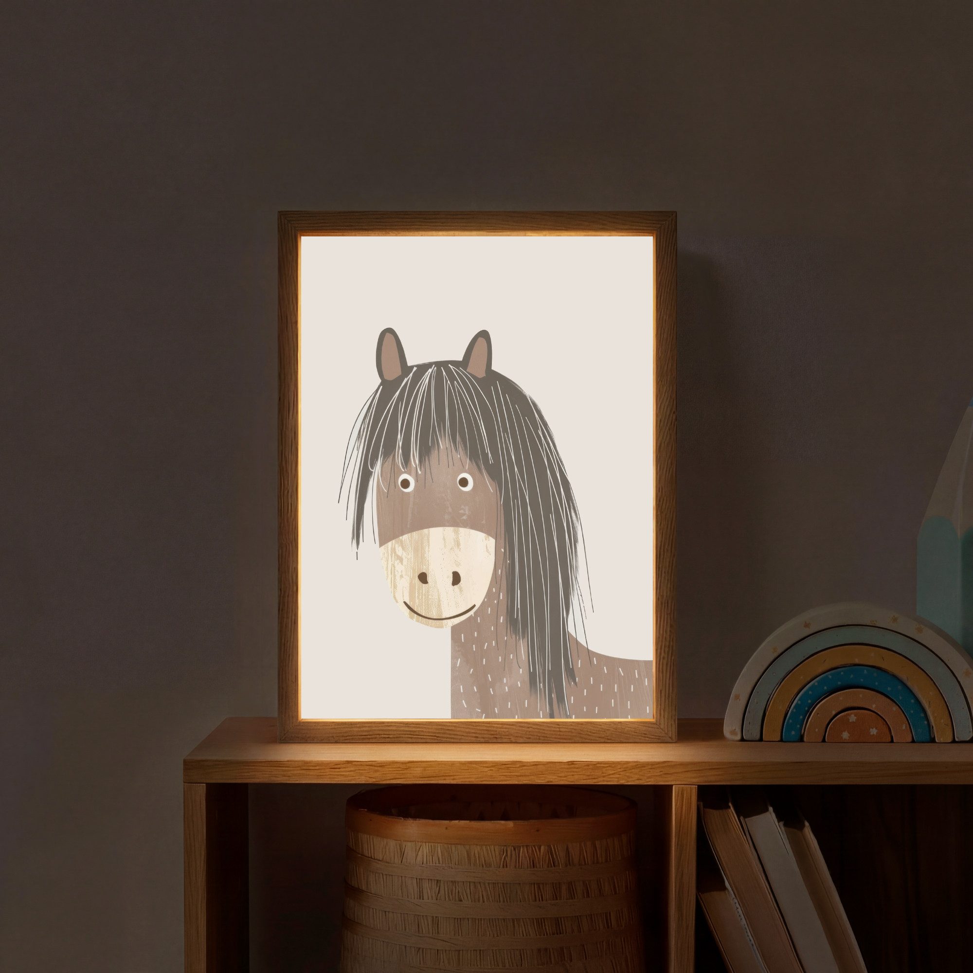 OnlyWow Wandleuchte Lightbox Pferd - Tier - Pastellfarben - Pferde - Mädchen, Dimmbar, Farbwechsel, LED, Warmweiß, Kaltweiß, Neutralweiß Einstellbar, Wandlampe Innen, Dimmbar, Aufladbarer USB Akku, LED, Beleuchtung