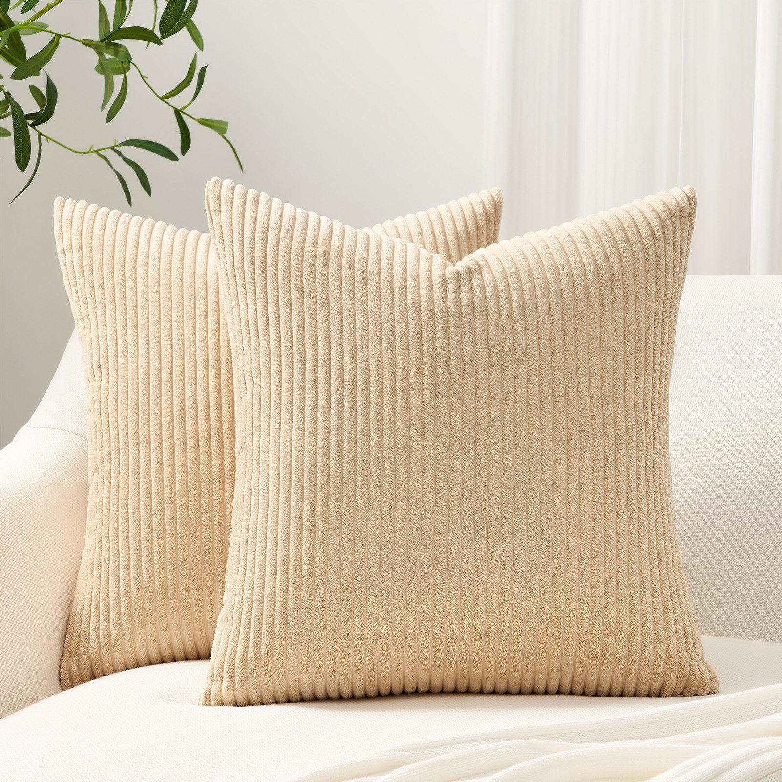 Topfinel Kissenbezug gestreiftes Muster,2er Set Kissenhülle Dekokissen Kissenbezug, Kordsamt 45x45 Sofakissen Couchkissen Zierkissenbezug Dekokissen