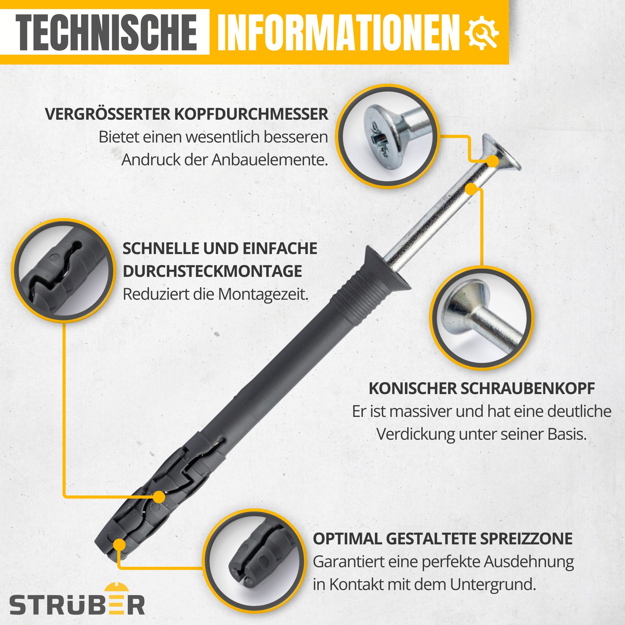STRÜBER Nageldübel Nageldübel Schnellmontage Schlagdübel Einschlagdübel Senkkopf Dübel, Schnellmontage Nageldübel Schlagdübel Rahmendübel Spreizdübel