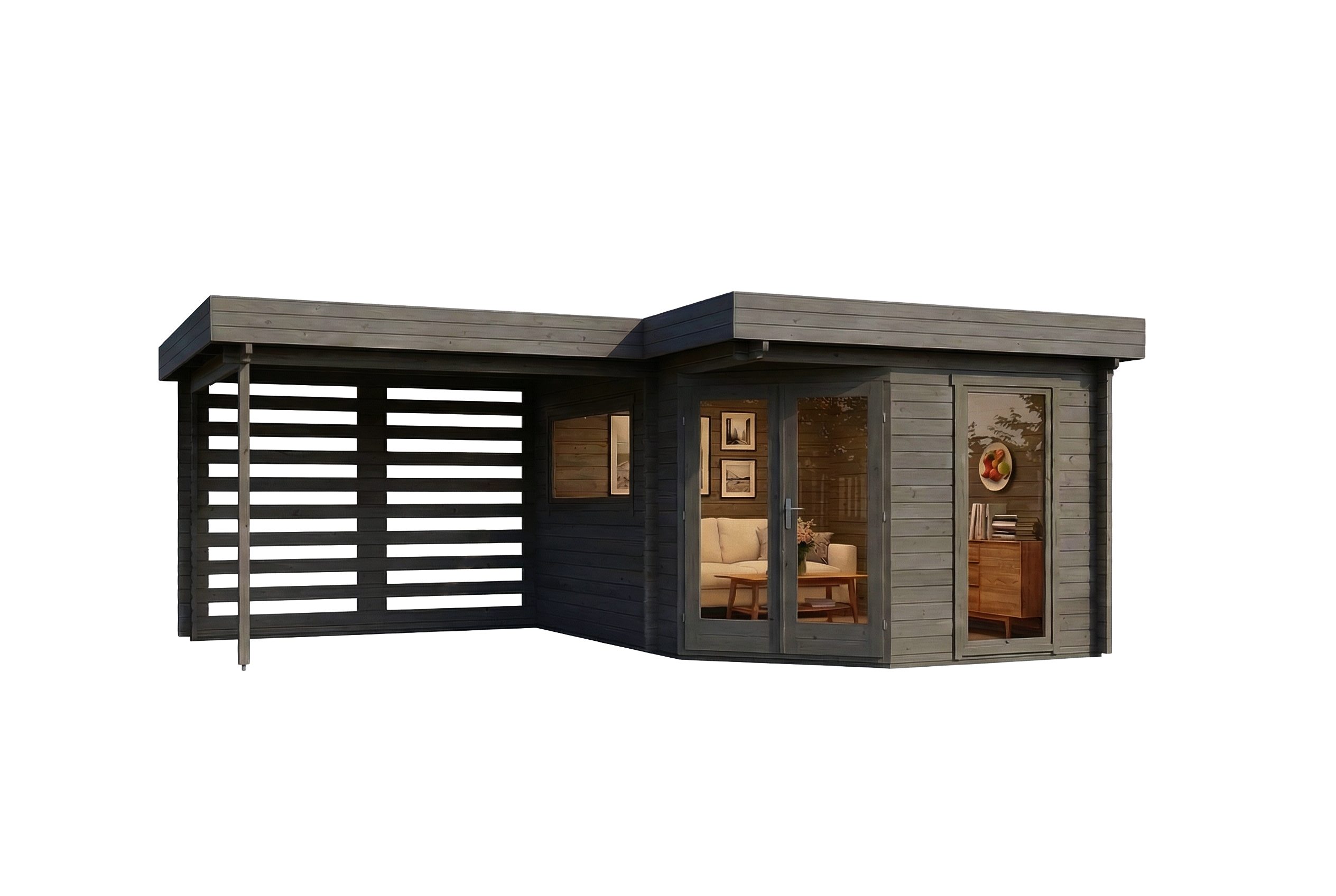 Alpholz Gartenhaus Holz 5-Eck Pepe Optima Imprägniert 40mm Wandstärke, BxT: 618x462 cm, in Imprägniert (Grau) mit 40mm Wandstärke