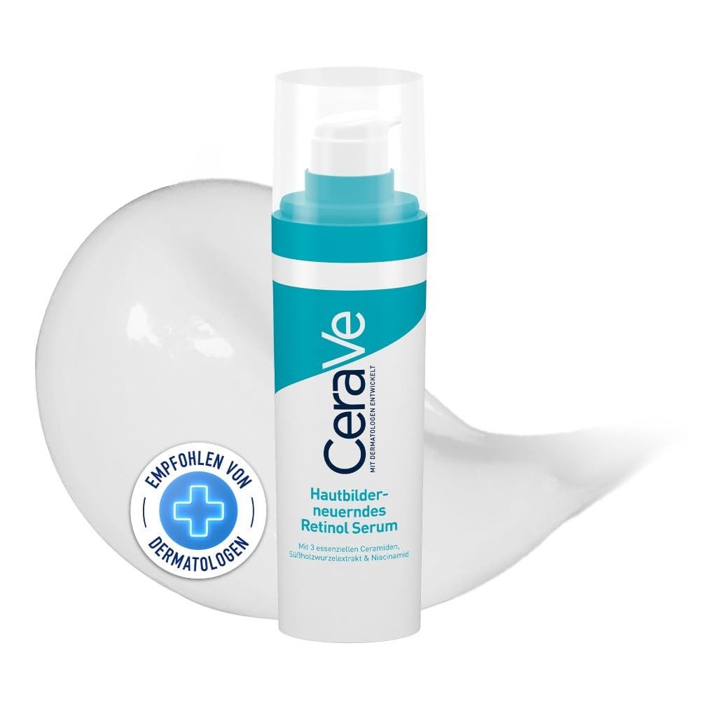 Cerave Gesichtspflege Hautbilderneuerndes Retinol Serum Aufhellender Effekt Mit 3 essenziellen Ceramiden repariert, schützt, bei unreiner Haut, Aufhellender Effekt durch Süßholzwurzelextrakt