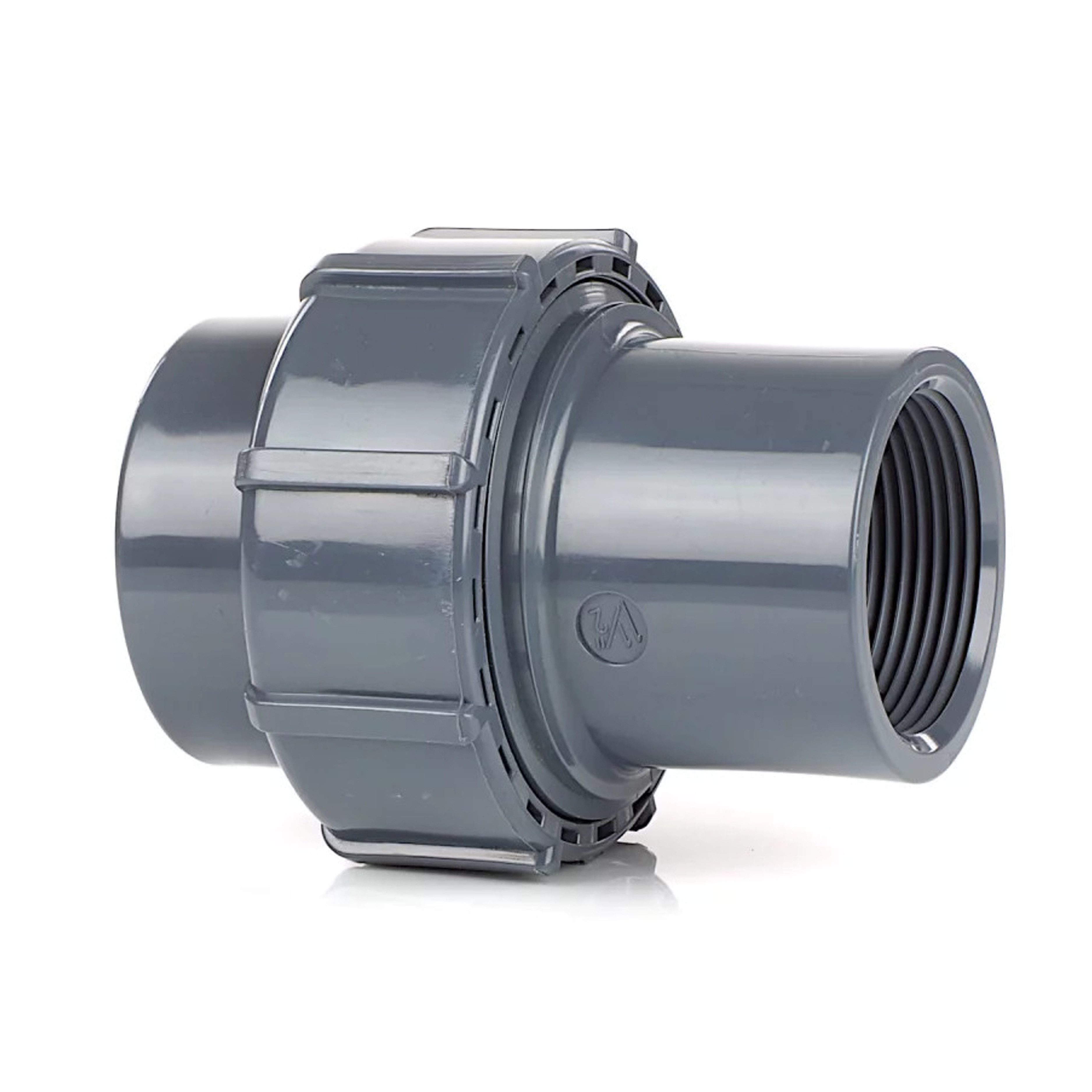 HAF Schlauchverbinder HAF PVC Flexfit Übergangsverschraubung 50mm x 1 1/2" Klemm x IG PN4, (Max. Betriebsdruck 4 Bar (PN4), Für Verbindung von flexiblem Klebeschlauch), Klemmverbinder aus grauem PVC-U