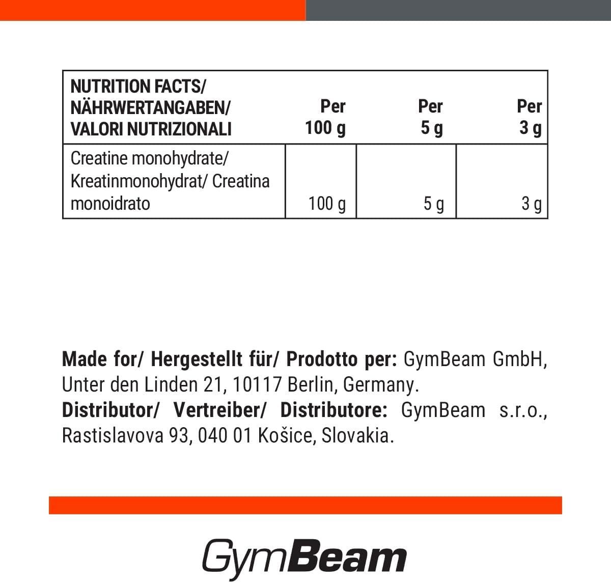 GymBeam 100% Kreatin Monohydrat Pulverform, 500 g