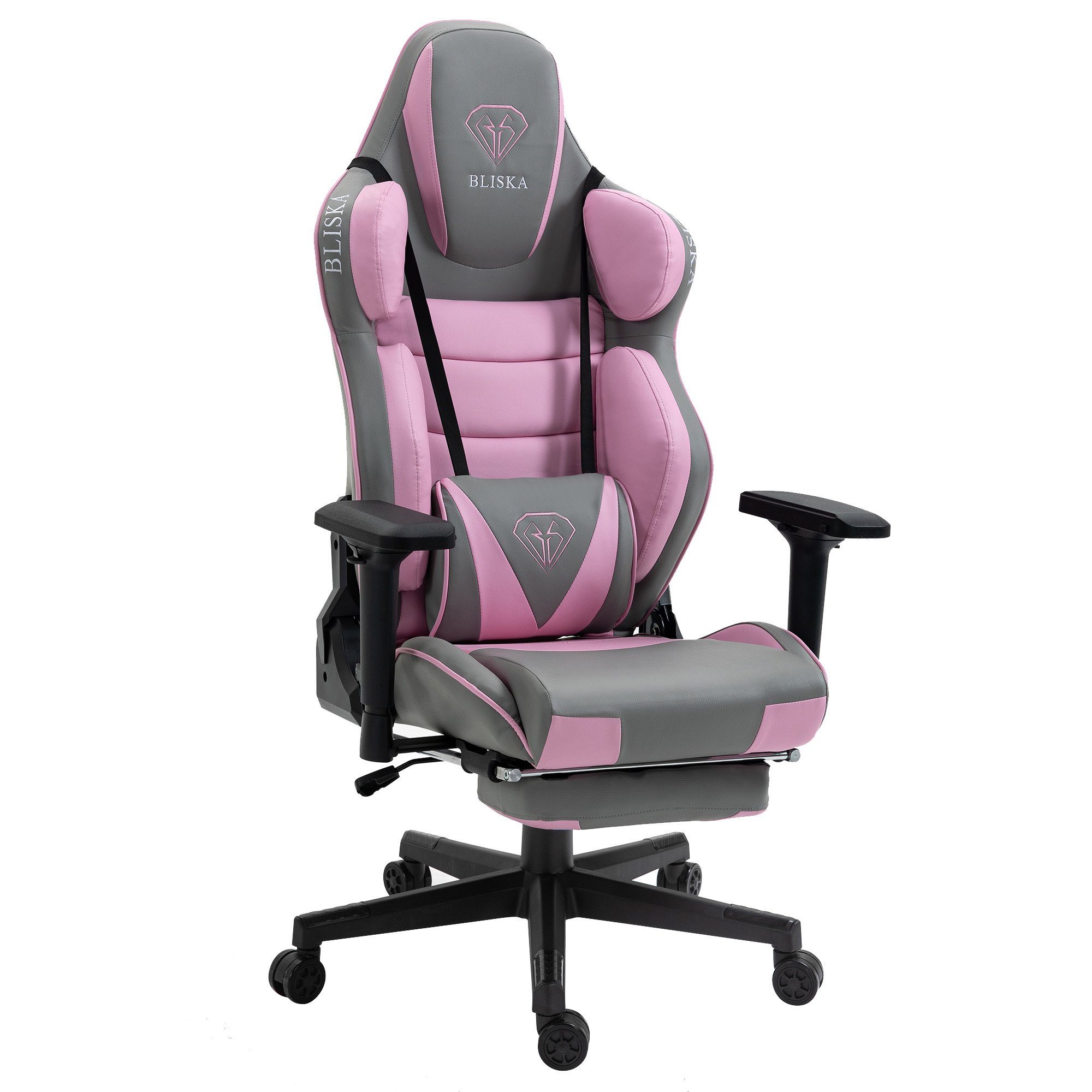 TRISENS Chefsessel Leo (1 Stück), Gaming Stuhl mit Fußstütze und 4D-Armlehnen gaming chair in Lederoptik Hellgrau / Rosa