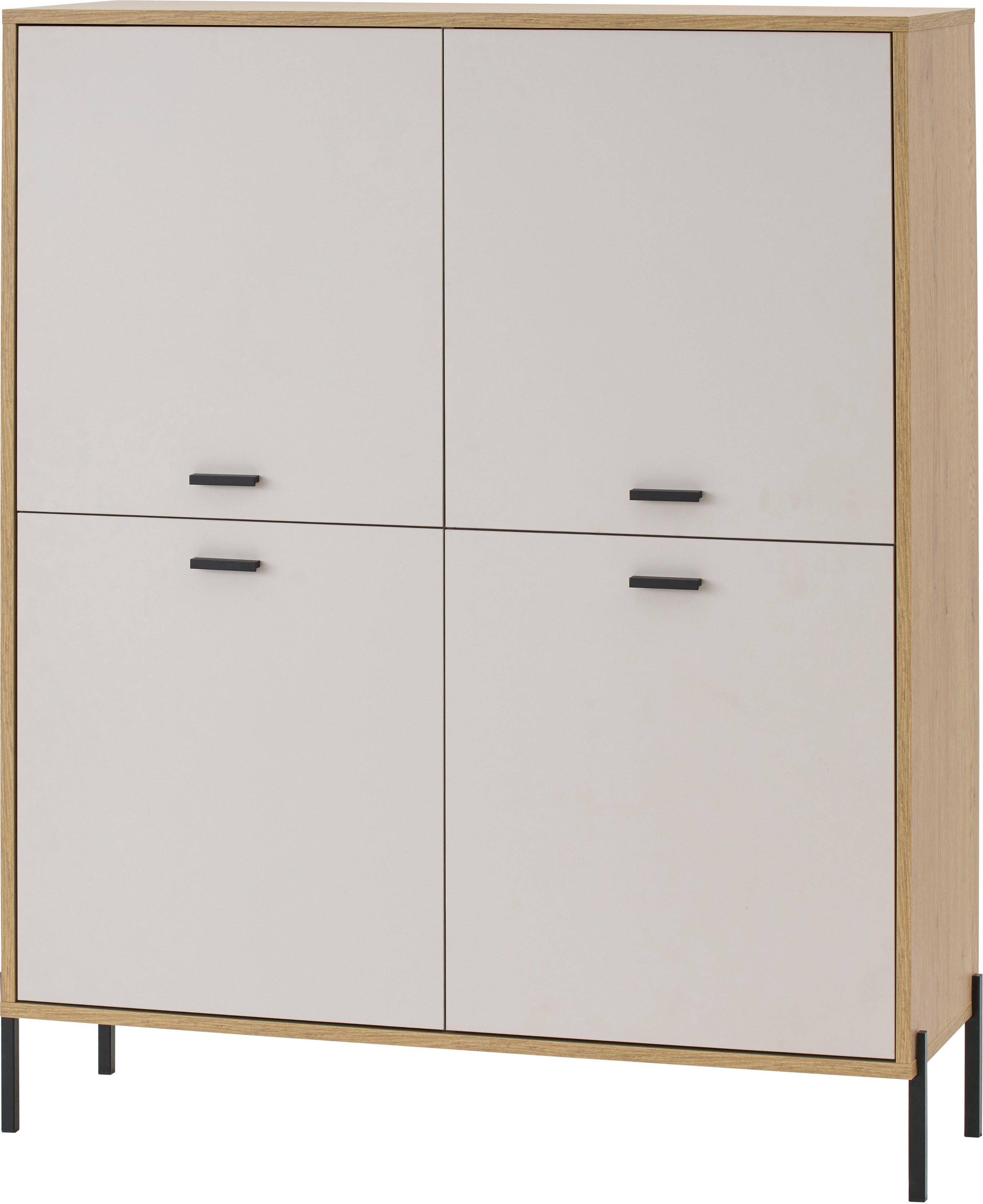 Home affaire Highboard Fredericia, Hochkommode, modernder Stauraum in Kaschmir, zeitlos, schwarze Metallgriffe und -füße, ausreichend Stauraum