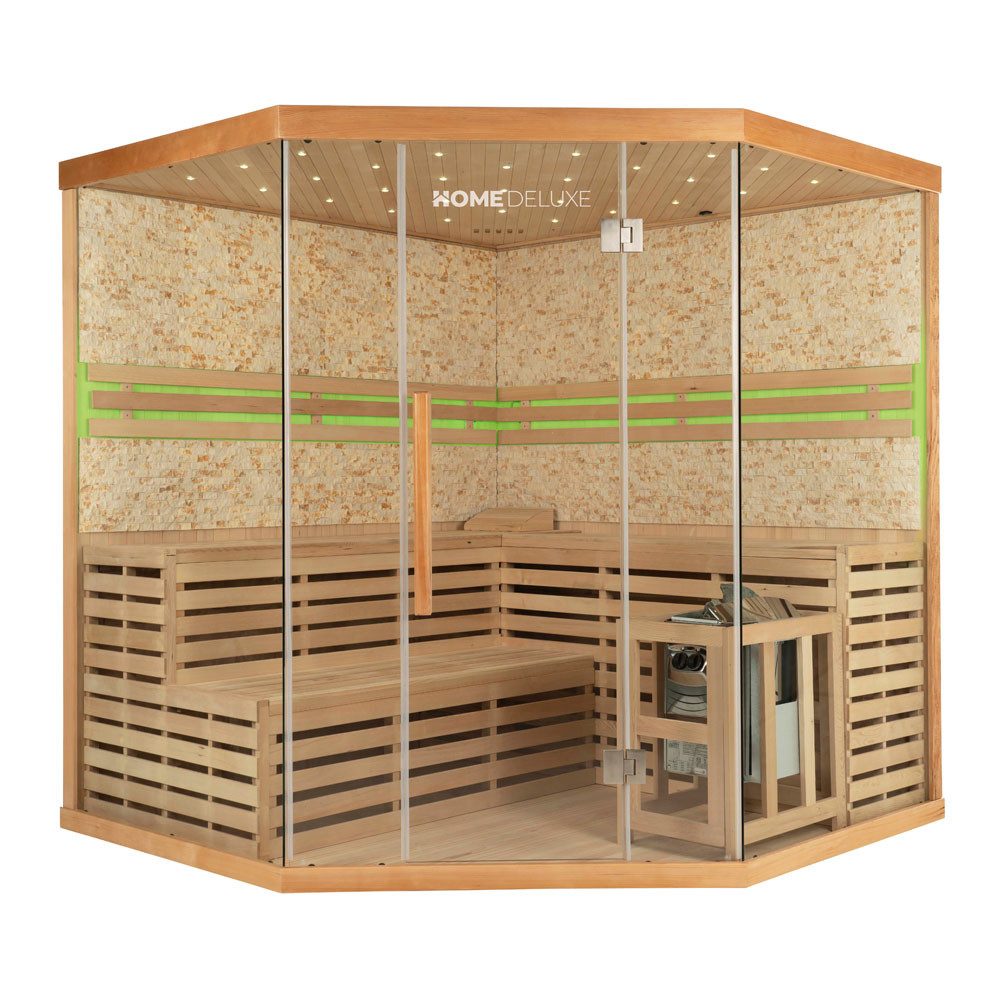 HOME DELUXE Sauna Traditionelle Sauna SKYLINE BIG - XL mit Kunststeinwand, BxTxH: 200 x 200 x 210 cm