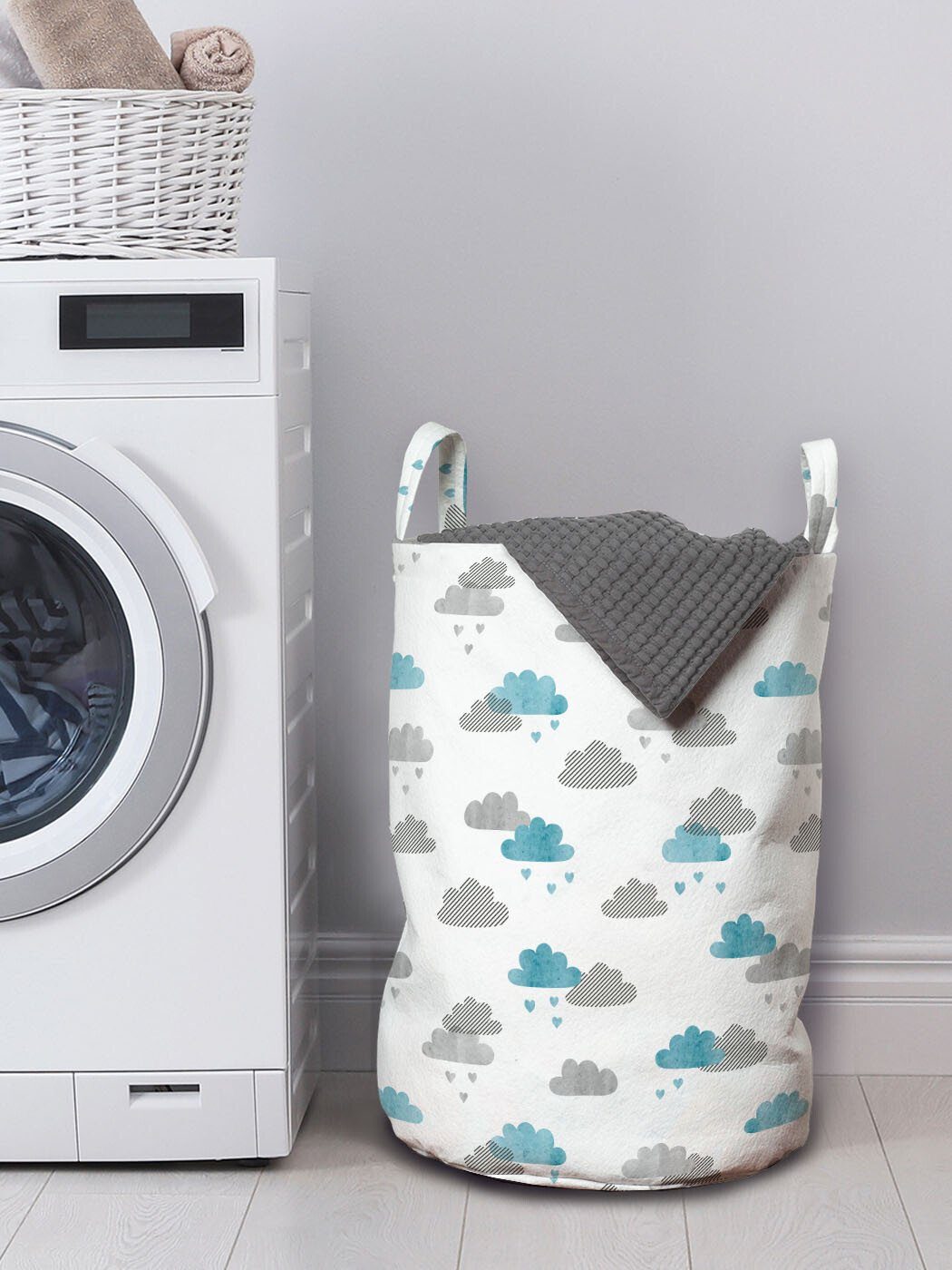 Raining mit für Wäschekorb Waschsalons, Griffen Wäschesäckchen Abakuhaus Abstrakt Himmel Wolke Kordelzugverschluss Modern