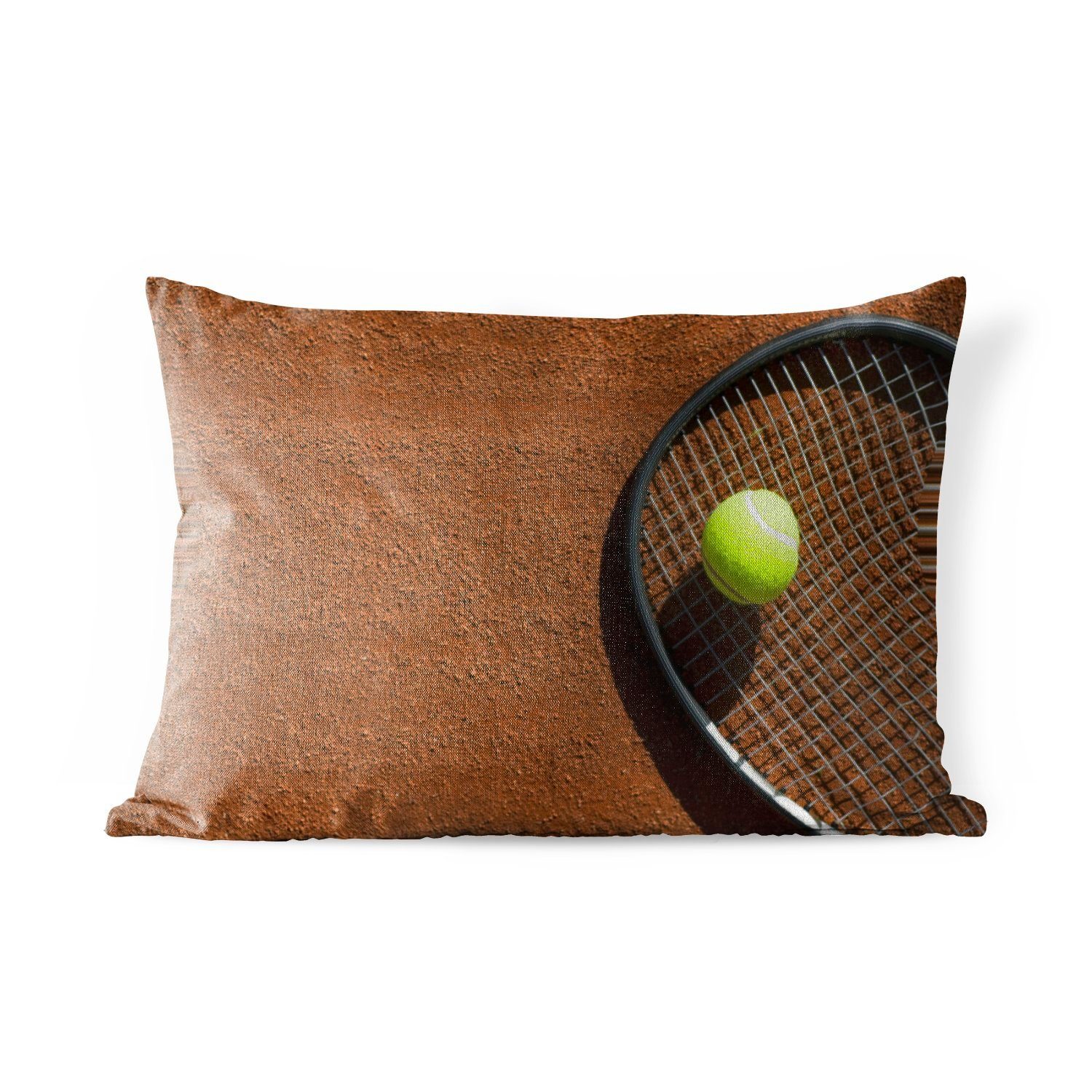 Tennisballs Schläger, eines Kissenhülle einem Polyester, auf Nahaufnahme Dekokissenbezug, Dekokissen Outdoor-Dekorationskissen, MuchoWow
