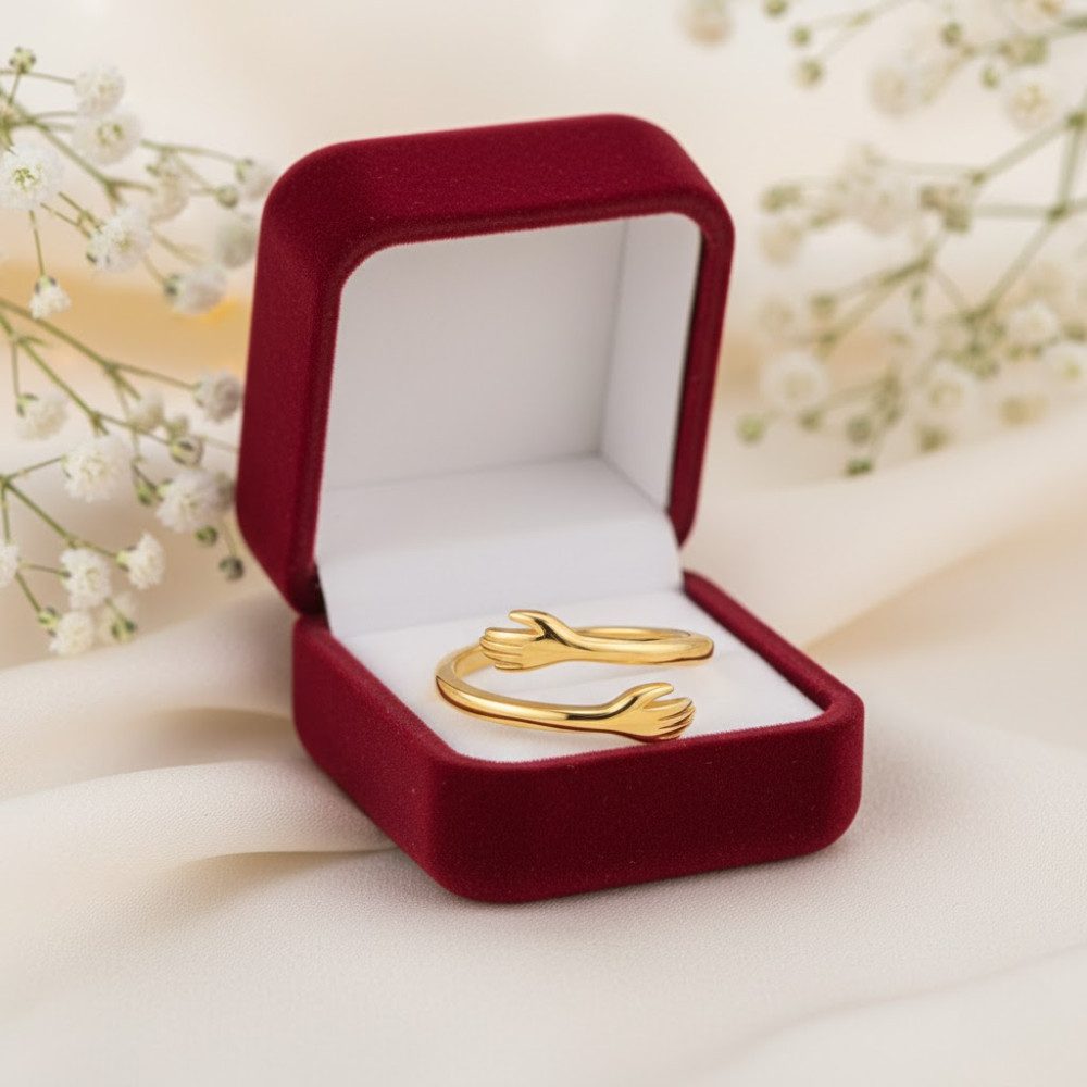 Lisandra Scott Silberring Umarmungsring in 925 Silber und Gold I Ring Liebesbotschaft Geschenk, Symbol für Zuneigung – Silberring mit kunstvollem Umarmungsdesign