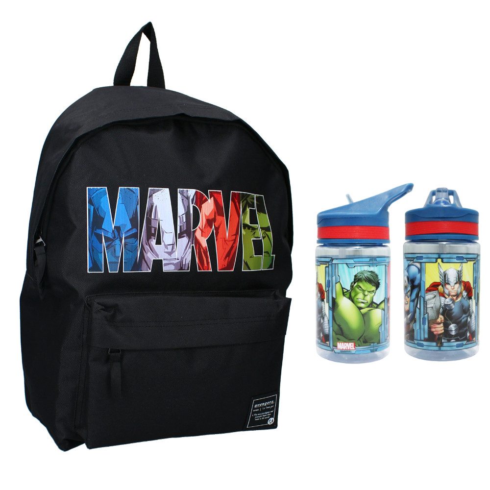 MARVEL Schulrucksack Marvel Avengers Jungen Rucksack plus Trinkflascha Gr.43x30x14 cm (2-tlg)