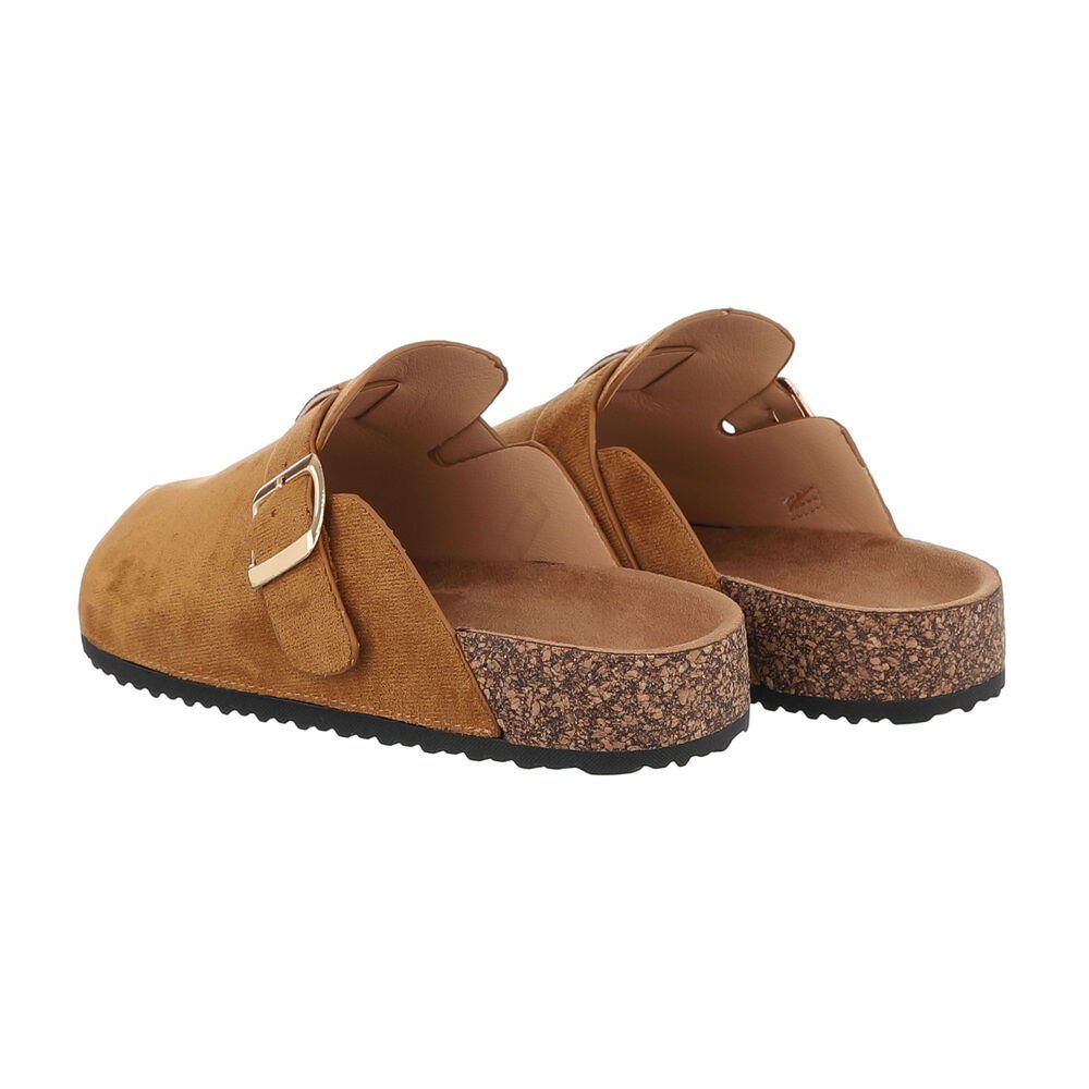 Ital-Design Eleganter Damenschuh mit Schnalle für Alltag und Freizeit Pantolette (85275945) Flach Pantoletten in Camel