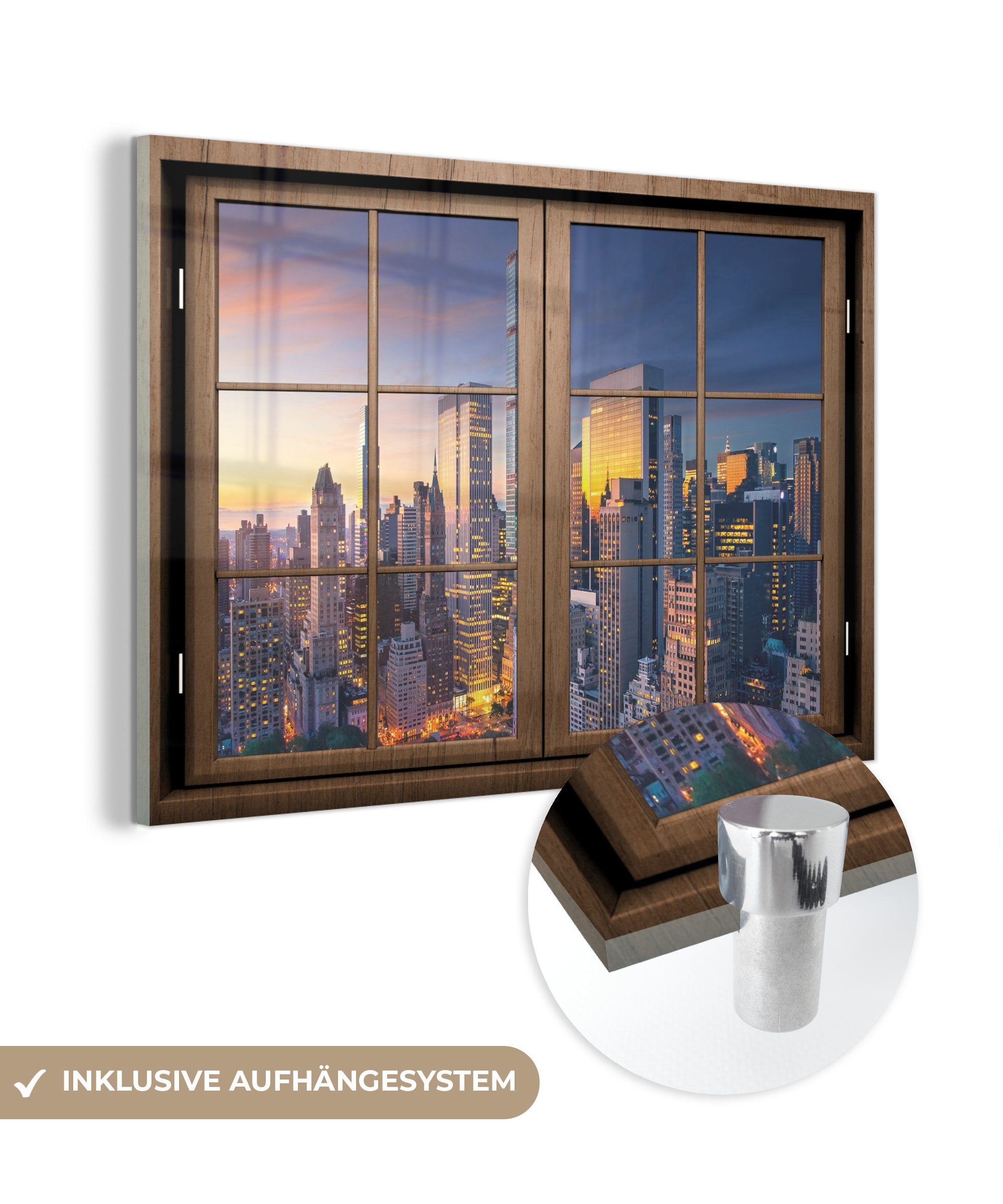 MuchoWow Acrylglasbild Durchsichtig - Holz - New York, (1 St), Glasbilder - Bilder auf Glas Wandbild - Foto auf Glas - Wanddekoration