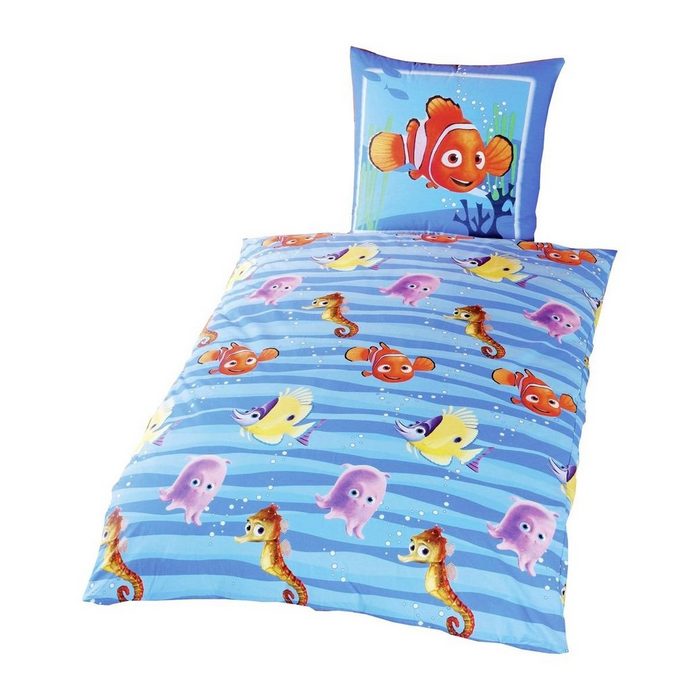 Kinderbettwäsche Disney Renforce Linon 135x200cm Kinder Bettwäsche Findet Nemo Fisch Disney Renforcé 2 teilig süße Kinderbettwäsche mit Fischen und Seepferden Knopfleiste