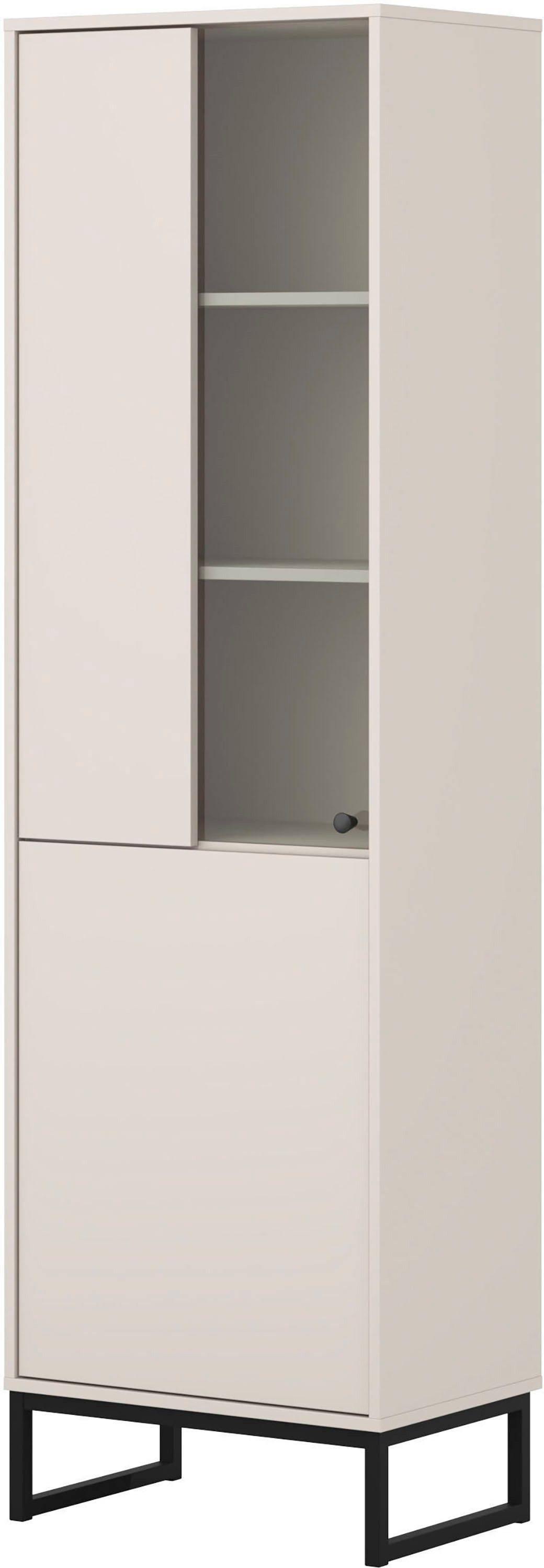 OTTO home Vitrine Loft, Höhe 180 cm, moderne Standvitrine mit 2 Türen, Metallkufen Hochschrank mit viel Stauraum, Glastür und verstellbaren Einlegeböden