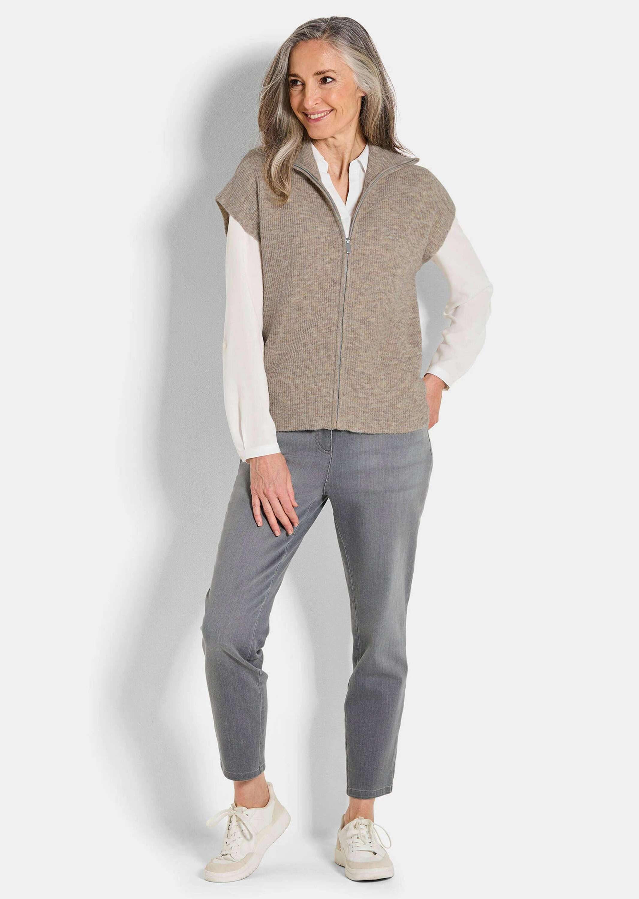 GOLDNER Kurzweste Melierte Weste mit Reißverschluss Feinstrick-Weste mit vi günstig online kaufen