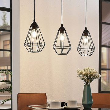 Lindby Hängeleuchte Elda, dimmbar, Leuchtmittel nicht inklusive, Modern, Stahl, Schwarz matt, 3 flammig, E27, Deckenlampe