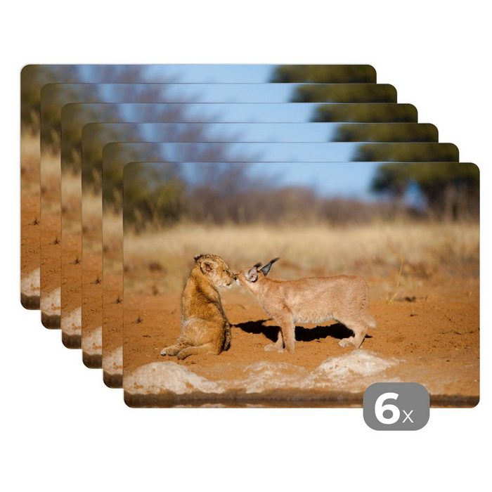 Platzset Löwe - Tiere - Afrika MuchoWow (6-St) Platzset Platzdecken Platzmatte Tischmatten Schmutzabweisend
