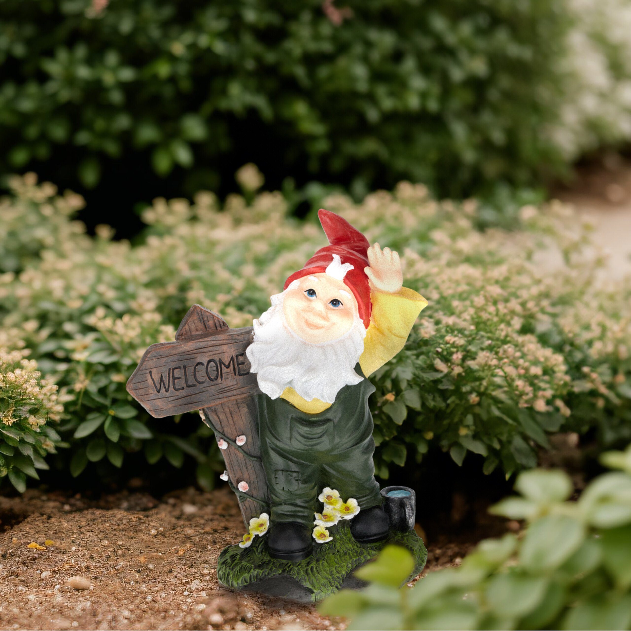 relaxdays Gartenzwerg mit Welcome Schild
